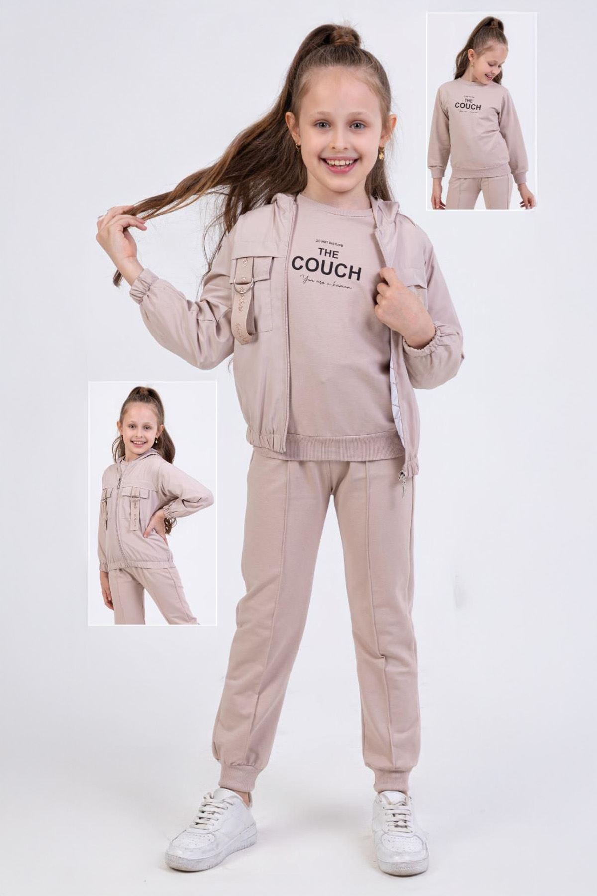 Miniğimin Cicileri The Couch Baskılı Spor Kız Çocuk 3 lü Takım - Bej