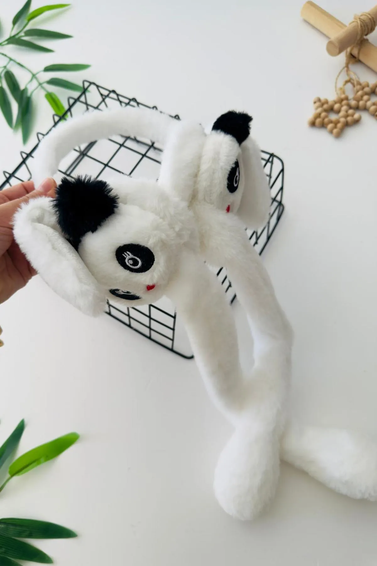 Miniğimin Cicileri Panda Detaylı Kışlık Sesli Kız Çocuk Peluş Kulaklık - Beyaz