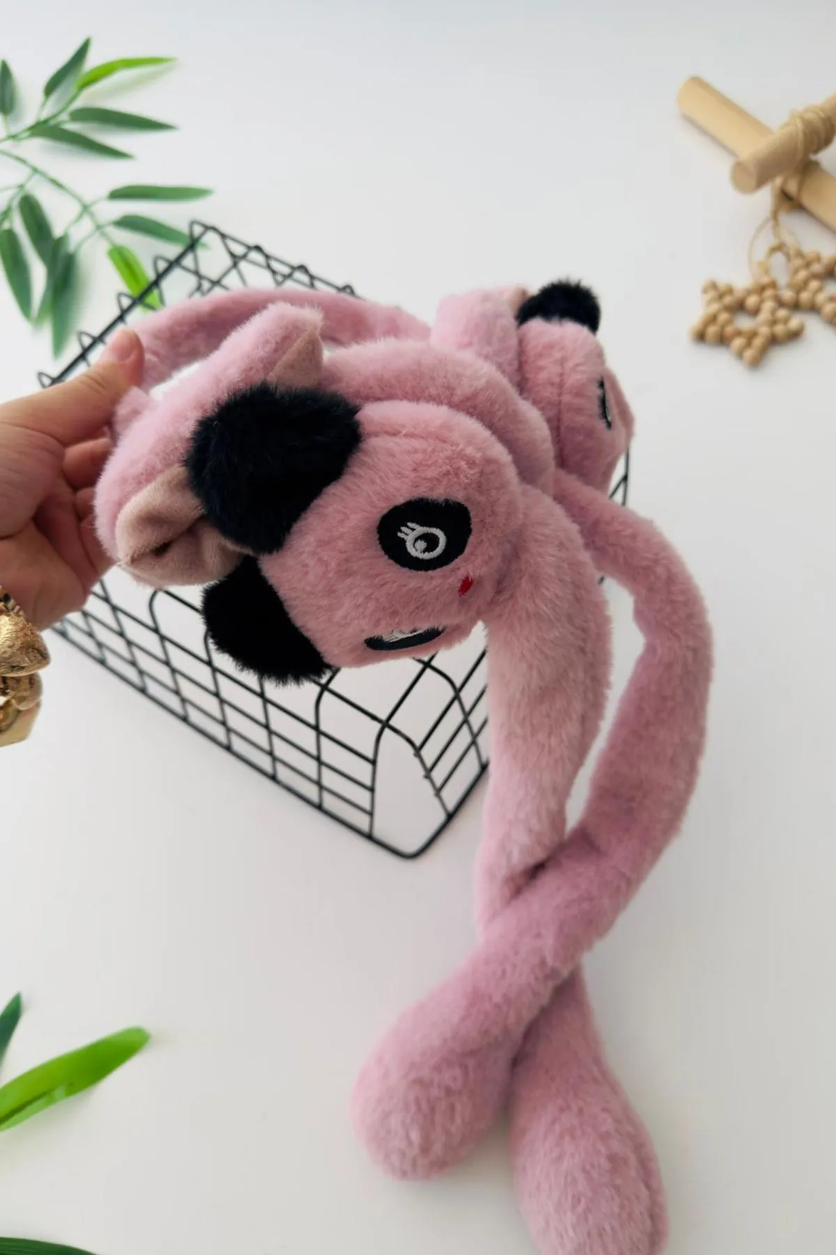 Miniğimin Cicileri Panda Detaylı Kışlık Sesli Kız Çocuk Peluş Kulaklık - Gül Kurusu