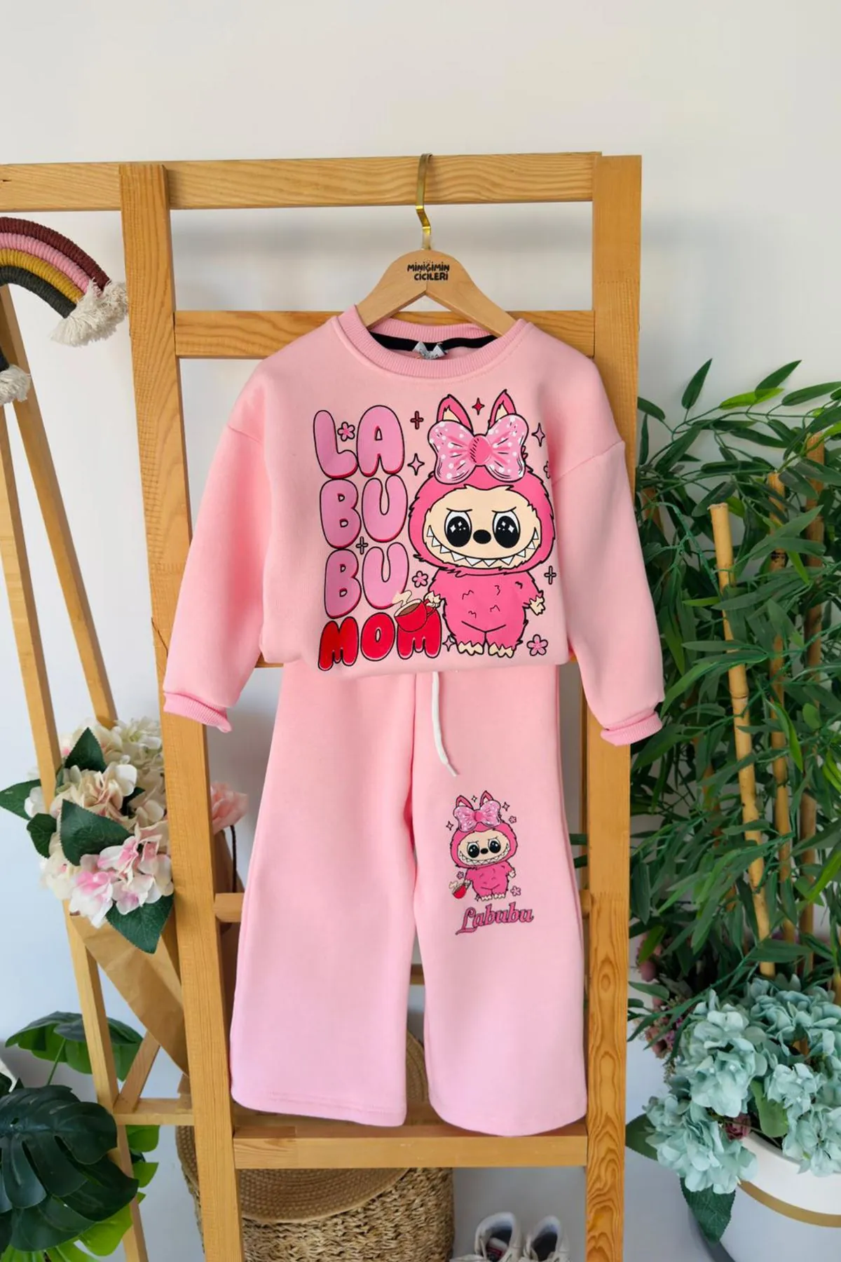 Miniğimin Cicileri Labubu Detaylı Çimalı Kışlık Kız Çocuk Takım - Pembe