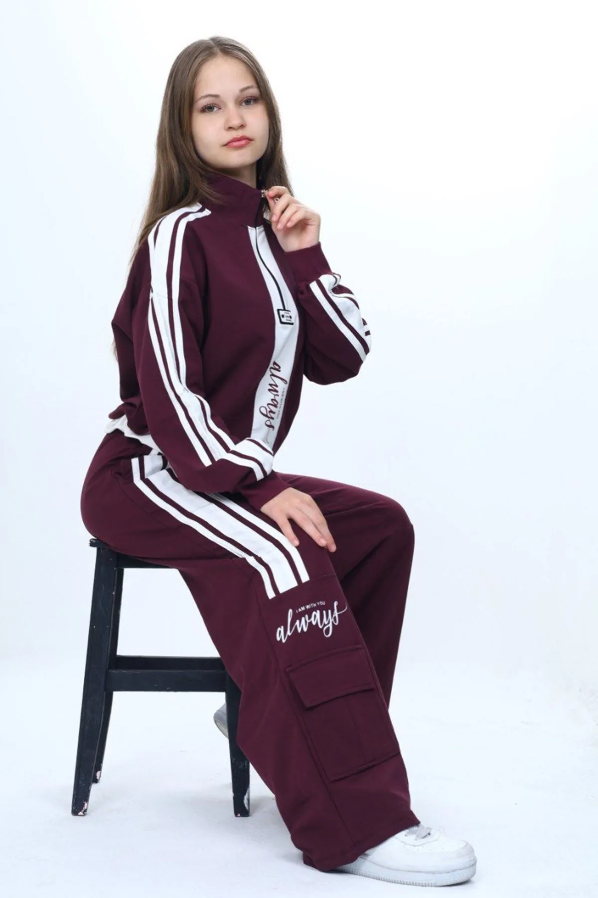 Miniğimin Cicileri (8–16) Genç Always Şeritli Kız Takım - Bordo