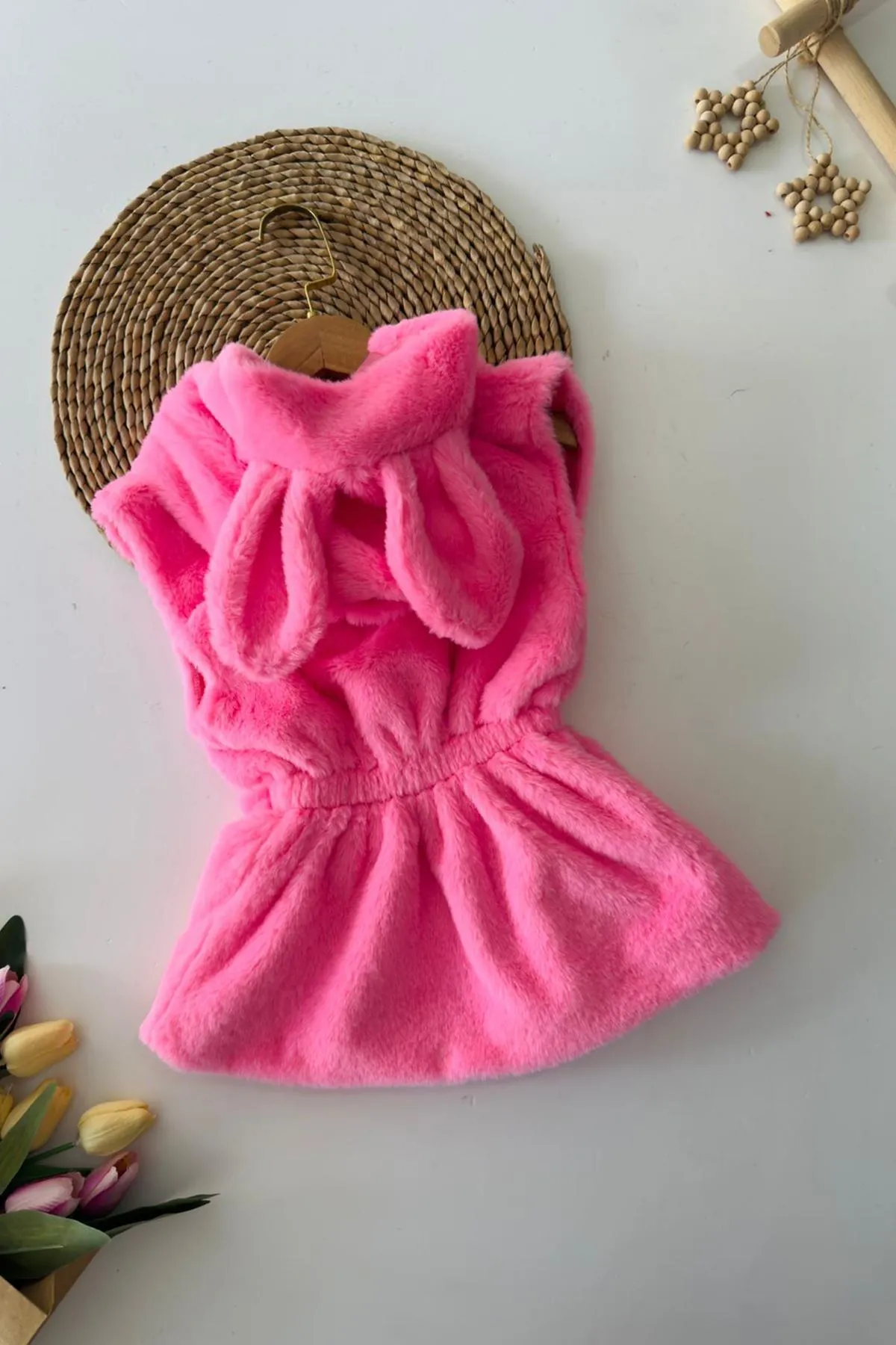 Miniğimin Cicileri Kulak Detaylı Peluş Cepli Çocuk Yelek - Pembe