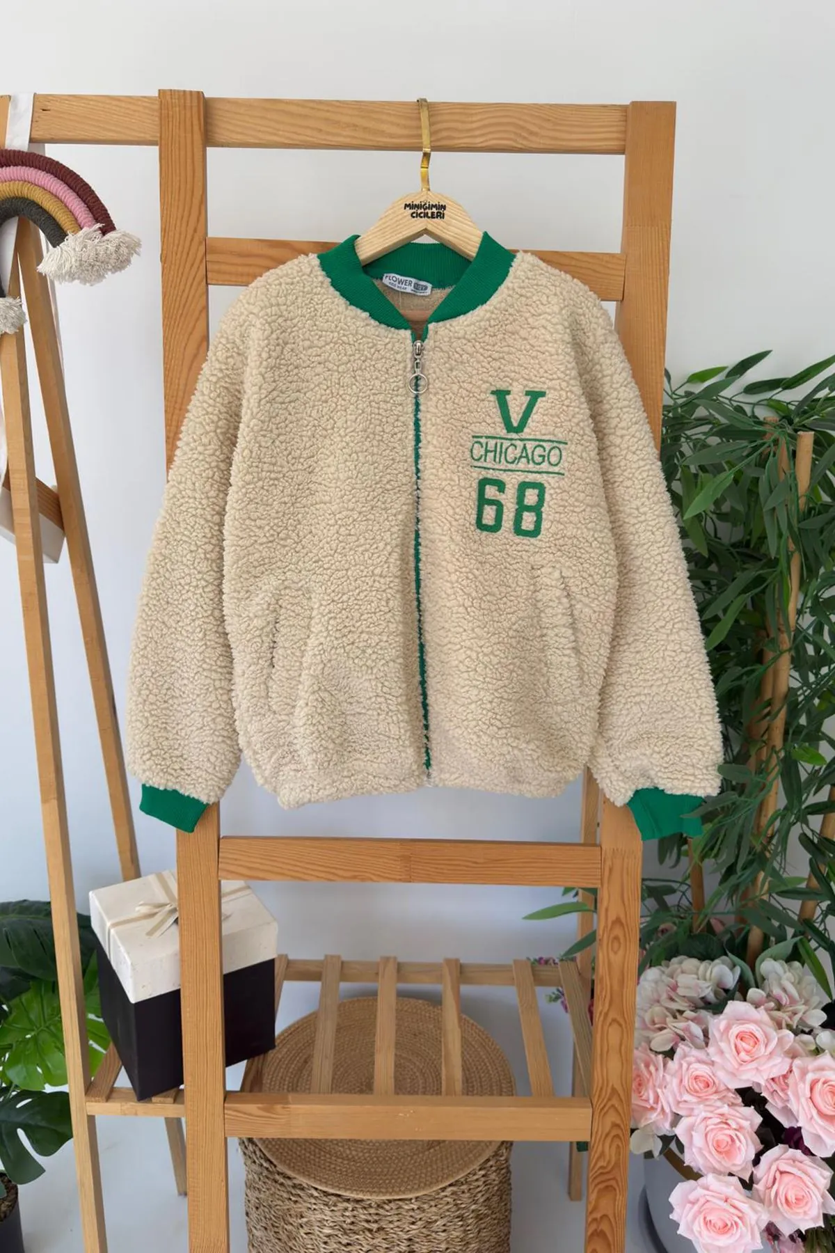 Miniğimin Cicileri V68 İşleme Detaylı Kolej Kışlık Unisex Kuzu Mont - Bej