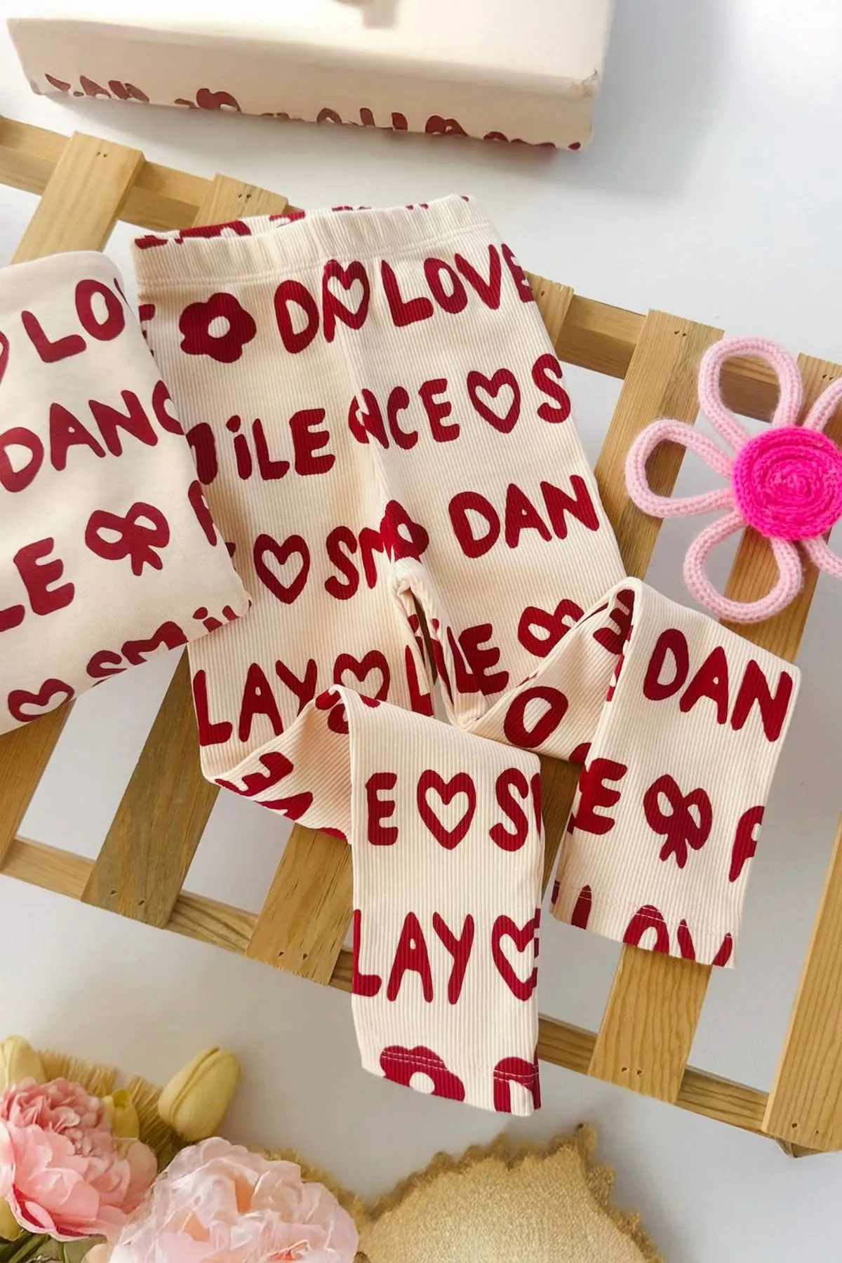 Miniğimin Cicileri Smile Love Yazı Desenli Kız Çocuk 2 li Takım - Krem