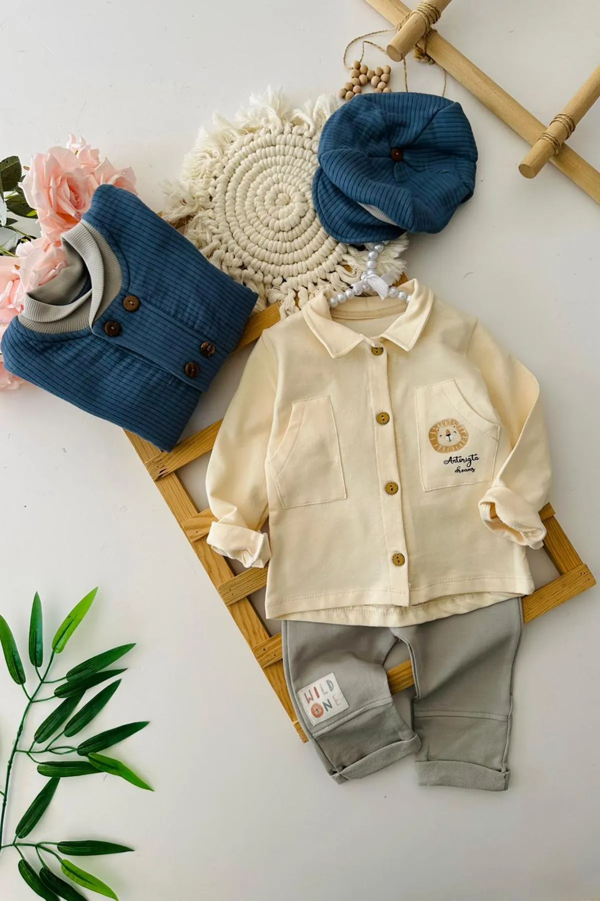 Miniğimin Cicileri Wild One Erkek Bebek 3’lü Pamuklu Ceketli Takım - Mavi