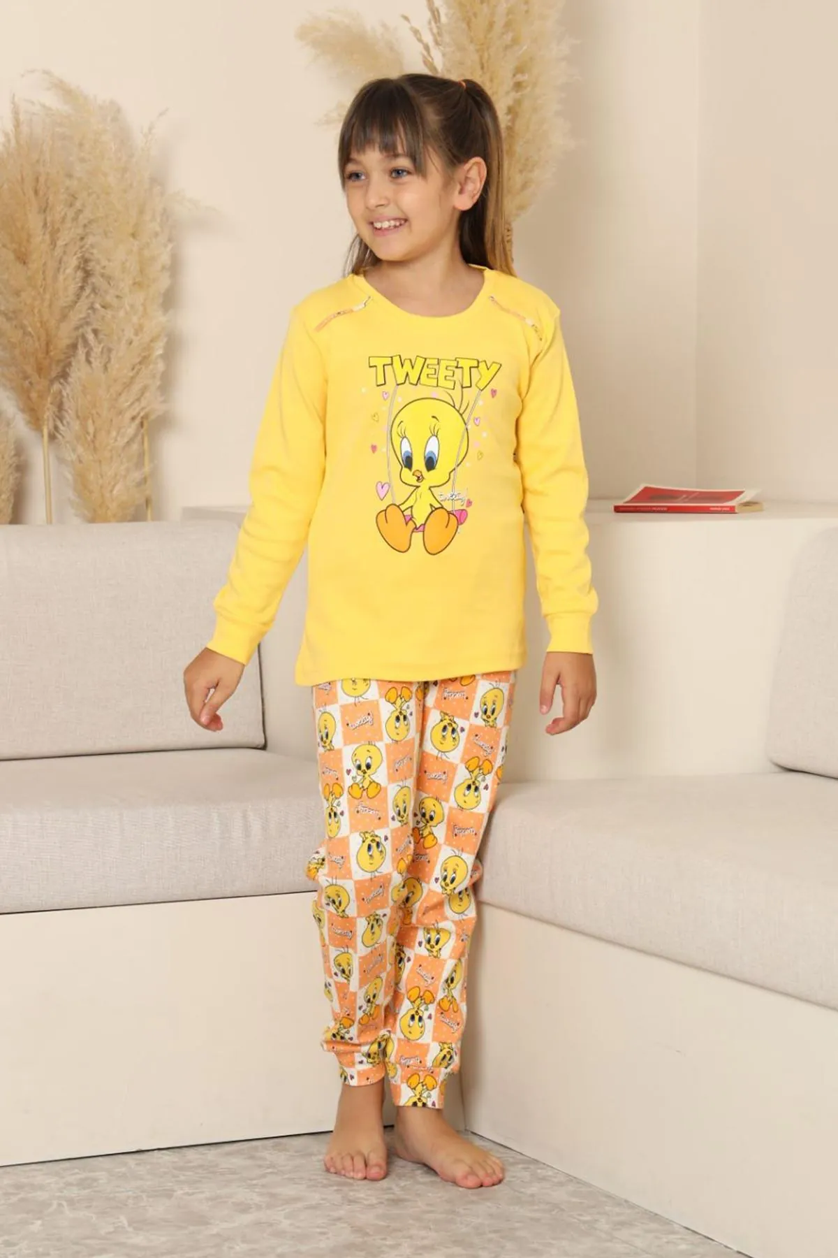 Miniğimin Cicileri Sevimli Civciv Baskılı Kız Çocuk Pijama Takımı - Sarı