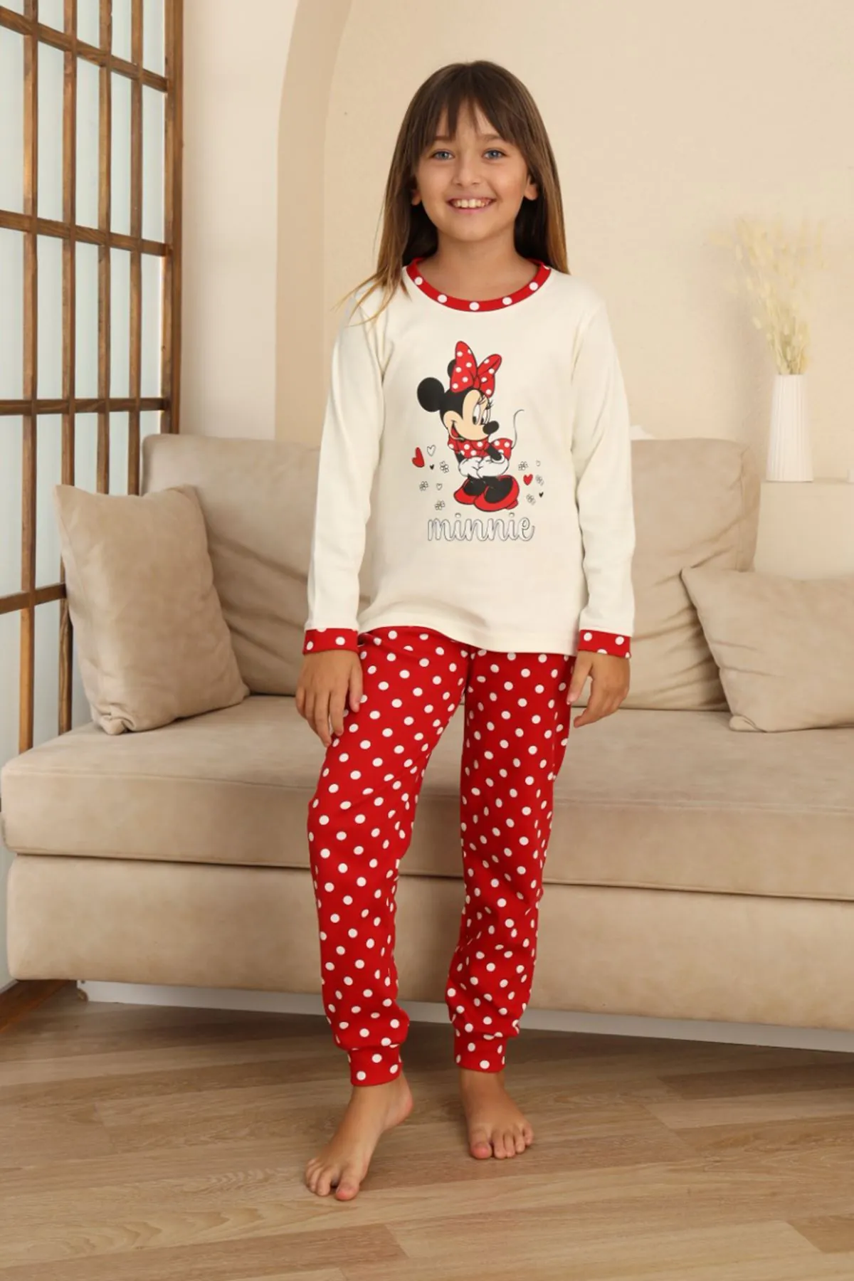 Miniğimin Cicileri Mnn Puantiye Baskılı Kız Çocuk Pijama Takımı - Beyaz