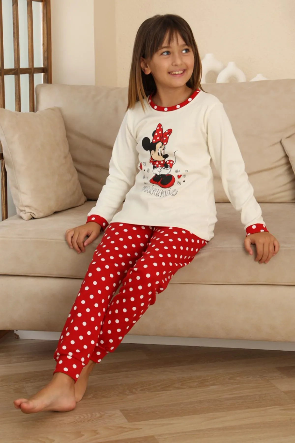 Miniğimin Cicileri Mnn Puantiye Baskılı Kız Çocuk Pijama Takımı - Beyaz
