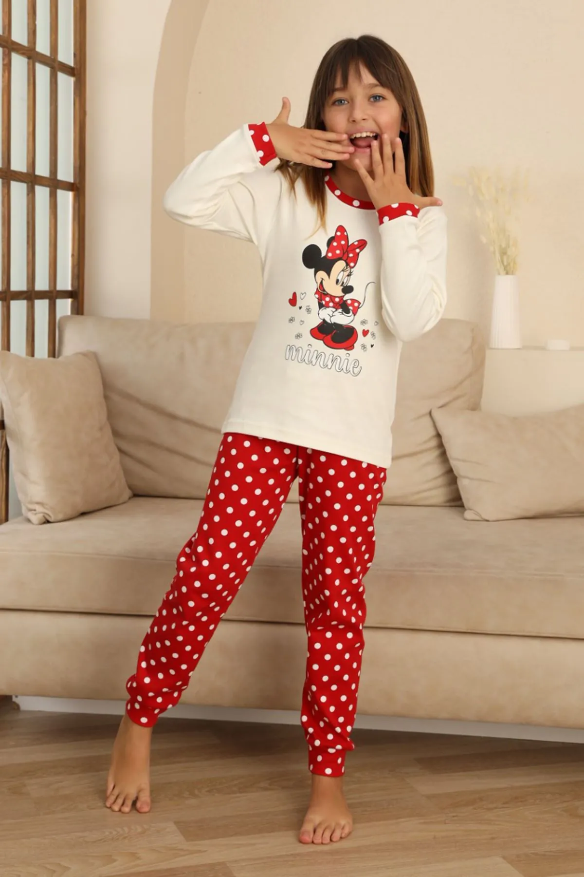 Miniğimin Cicileri Mnn Puantiye Baskılı Kız Çocuk Pijama Takımı - Beyaz