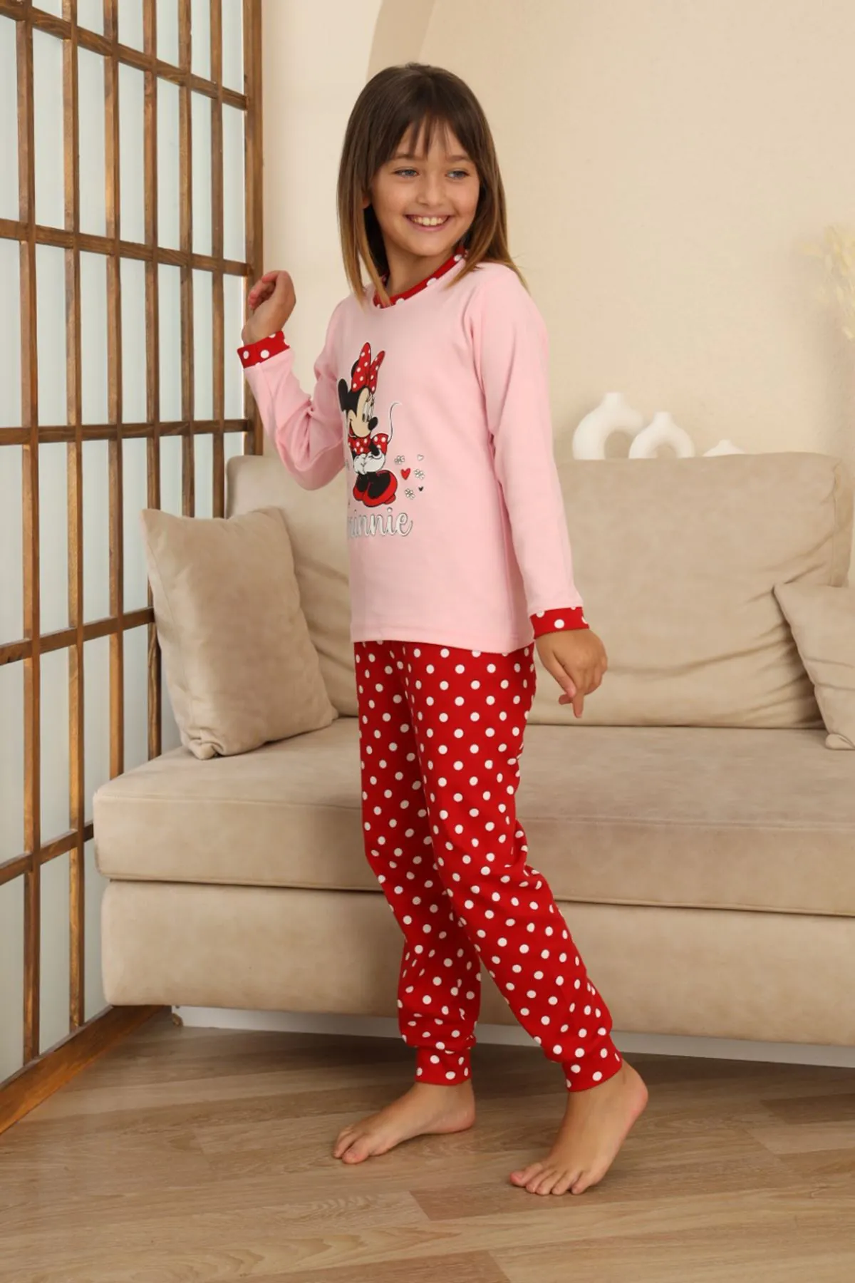 Miniğimin Cicileri Mnn Puantiye Baskılı Kız Çocuk Pijama Takımı - Pembe