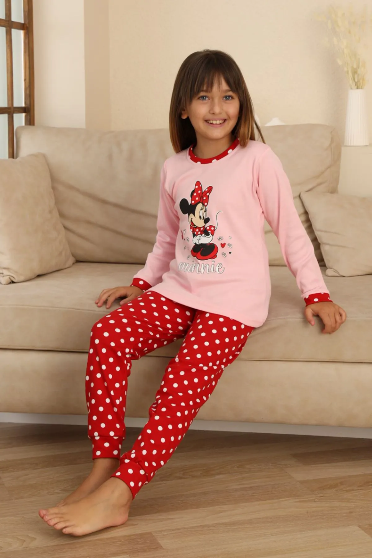 Miniğimin Cicileri Mnn Puantiye Baskılı Kız Çocuk Pijama Takımı - Pembe