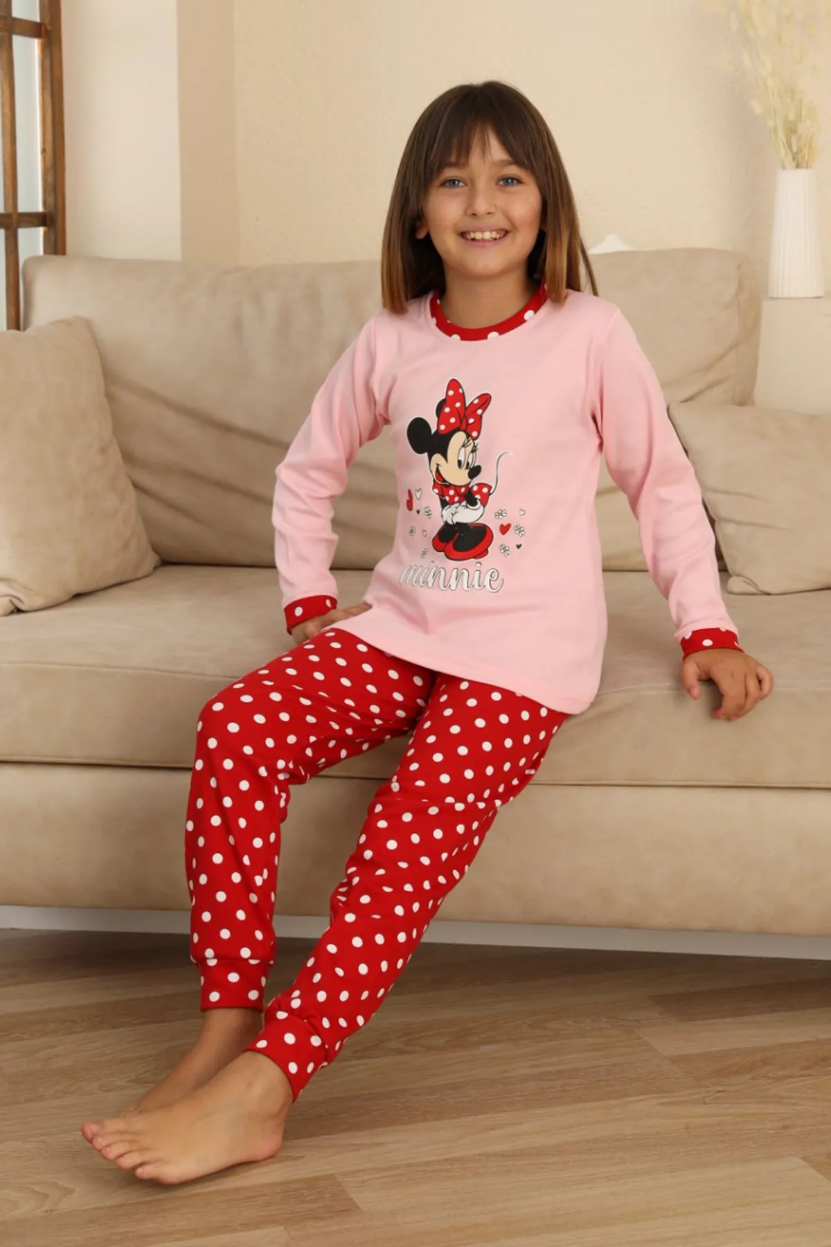 Miniğimin Cicileri Mnn Puantiye Baskılı Kız Çocuk Pijama Takımı - Pembe