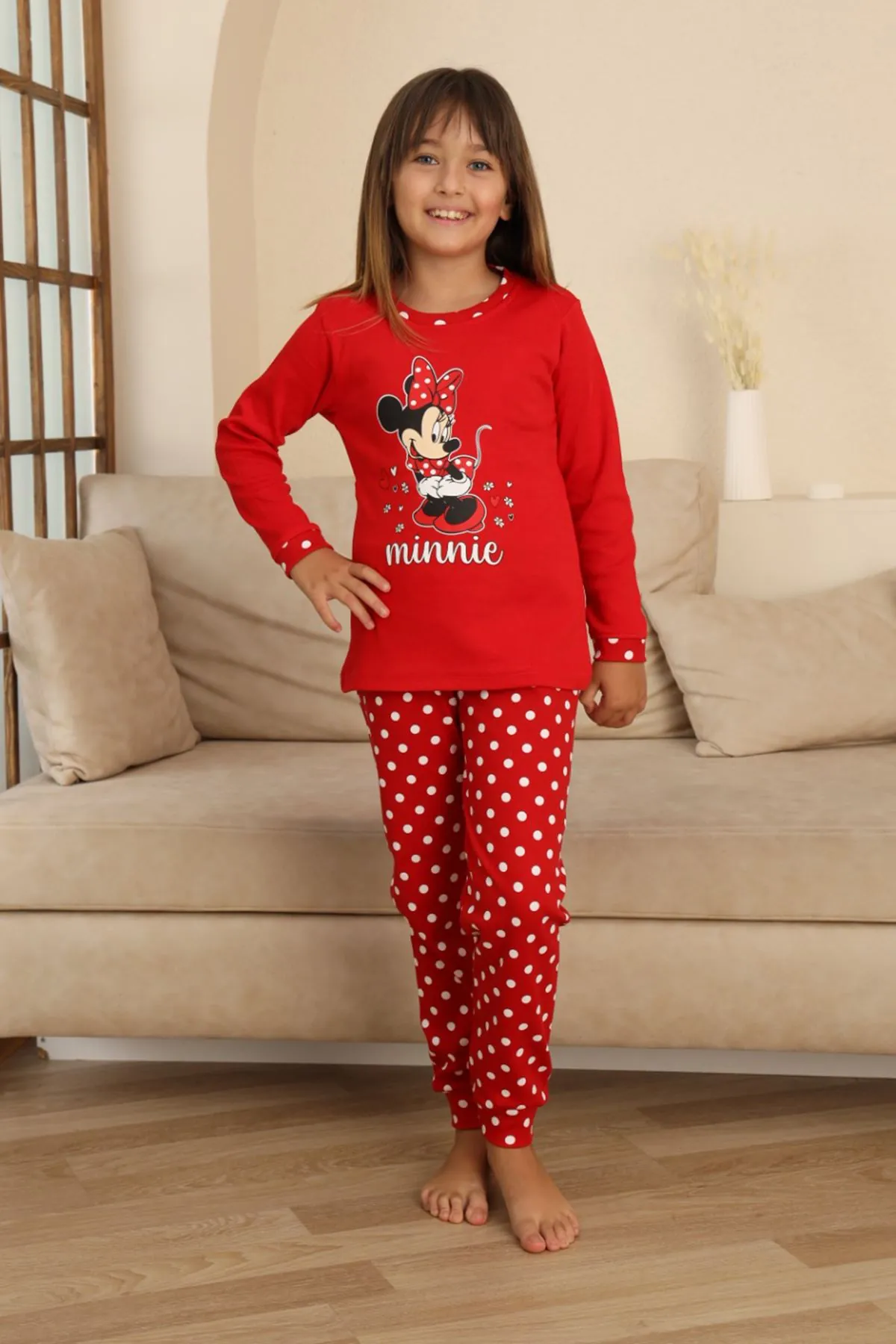 Miniğimin Cicileri Mnn Puantiye Baskılı Kız Çocuk Pijama Takımı - Kırmızı