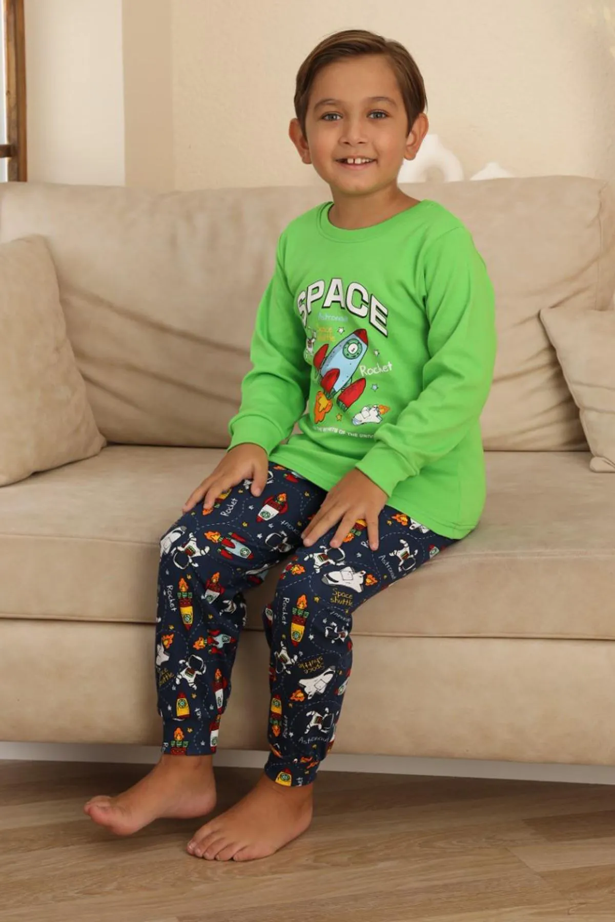 Miniğimin Cicileri Space Baskılı Erkek Çocuk Pijama Takımı - Yeşil