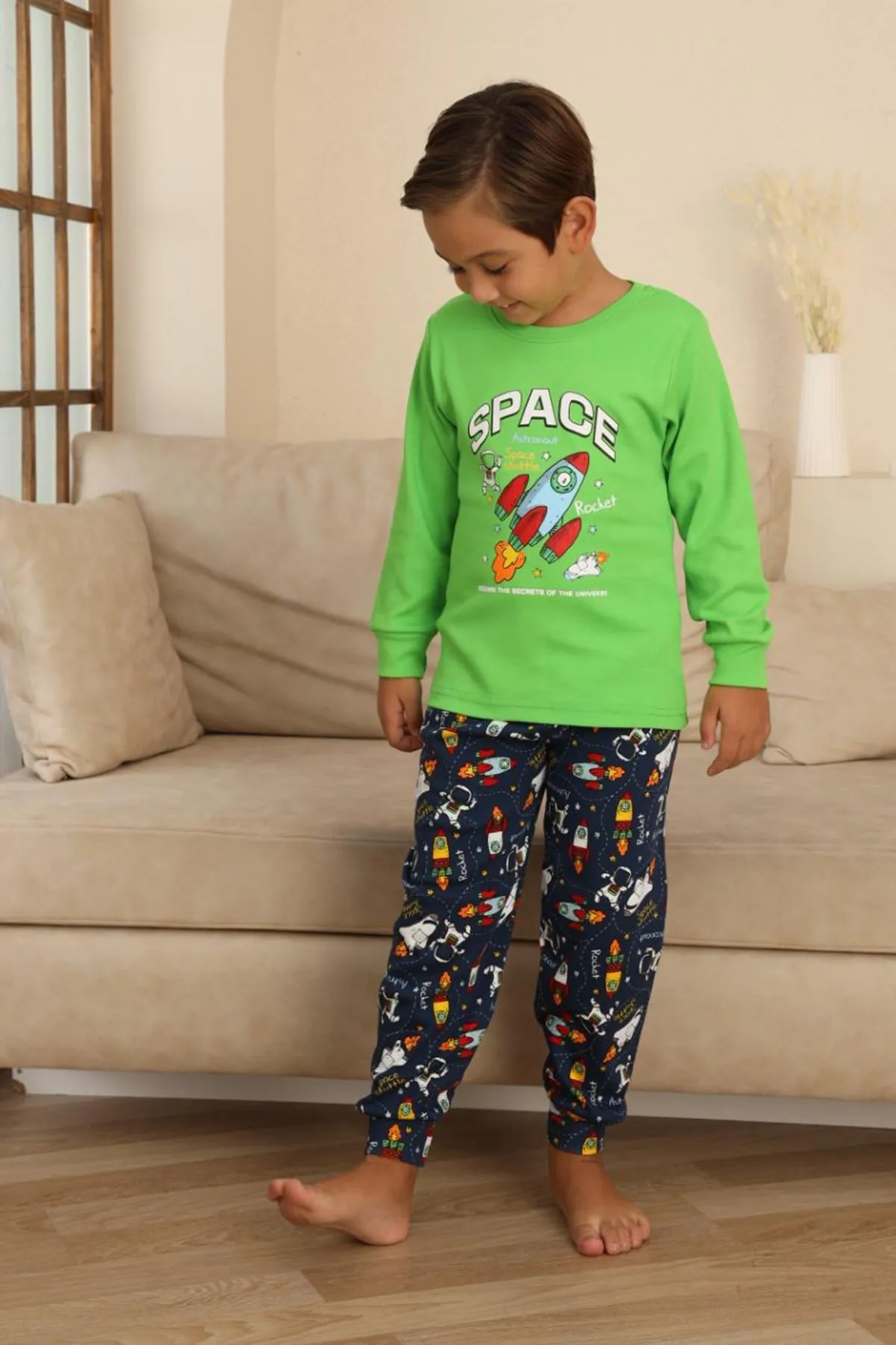 Miniğimin Cicileri Space Baskılı Erkek Çocuk Pijama Takımı - Yeşil