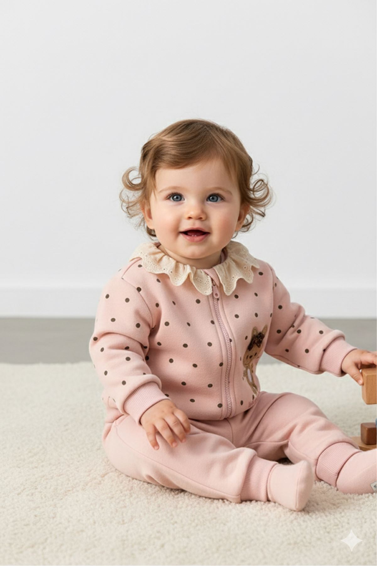 Miniğimin Cicileri Kız Bebe Tavşan Detaylı Fırfır Yakalı Hırkalı Takım - Pembe