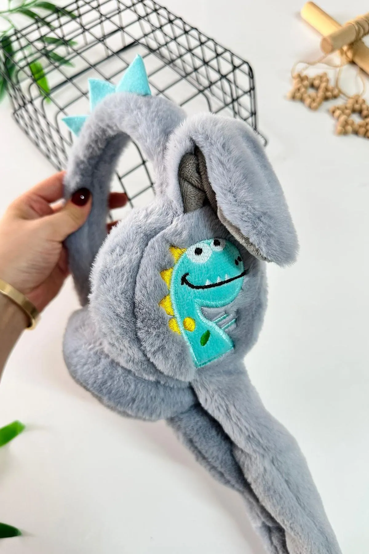Miniğimin Cicileri Dino Detaylı Pelüş Kız Çocuk Kulaklık - Gri