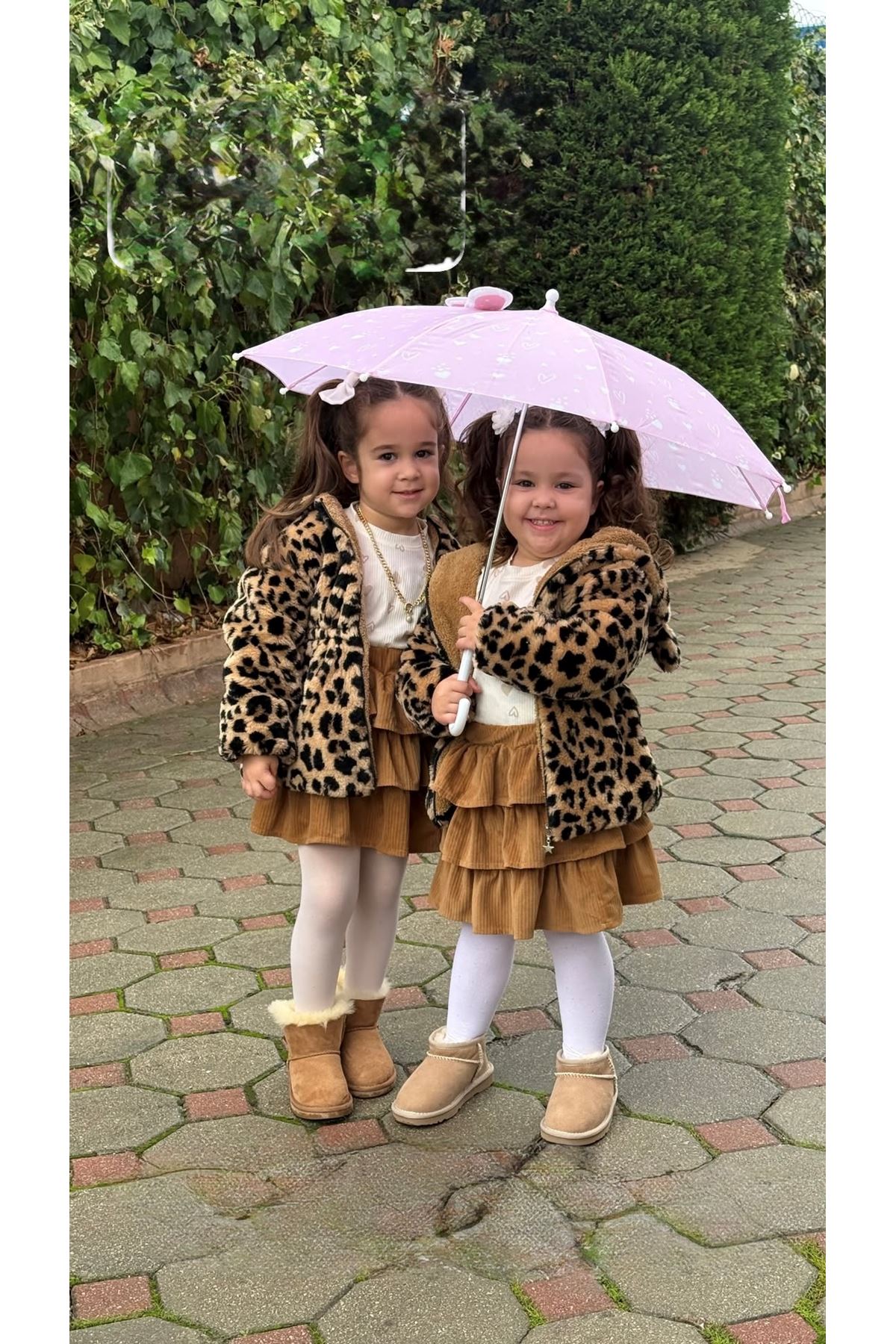 Miniğimin Cicileri Leopar Desenli Kız Çocuk Kürk Kaban - Kahve