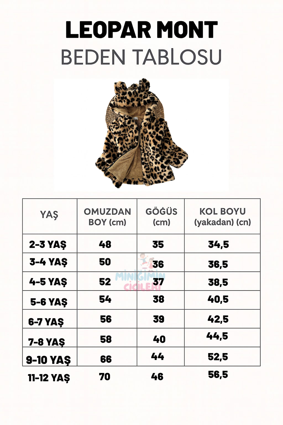 Miniğimin Cicileri Leopar Desenli Kız Çocuk Kürk Kaban - Kahve