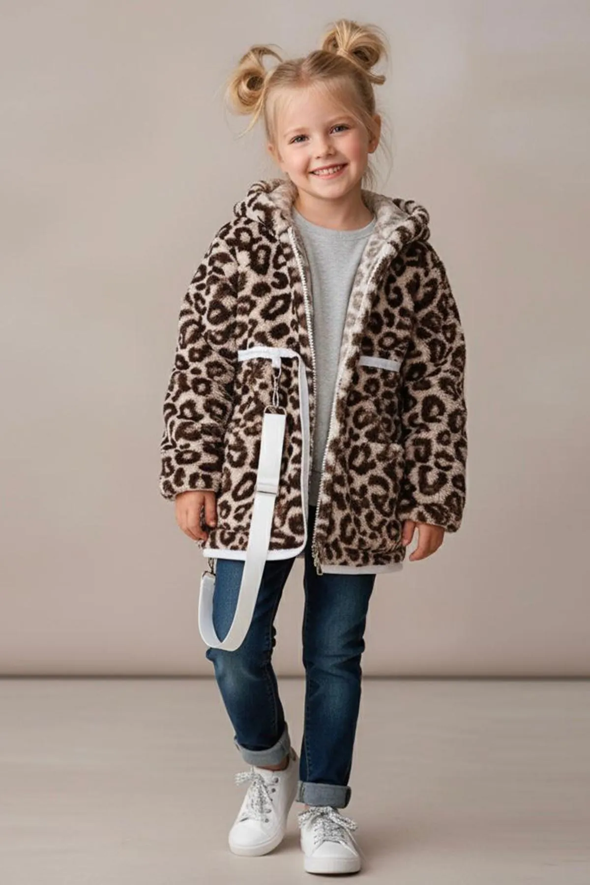 Miniğimin Cicileri Sırt Çantasına Dönüşebilen Peluş Unisex Çocuk  Mont - Kahverengi