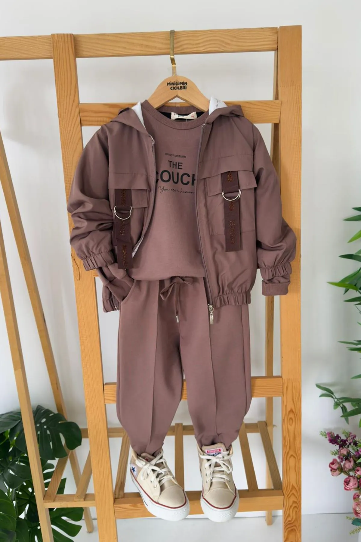 Miniğimin Cicileri The Couch Baskılı Spor Kız Çocuk 3 lü Takım - Acı Kahve
