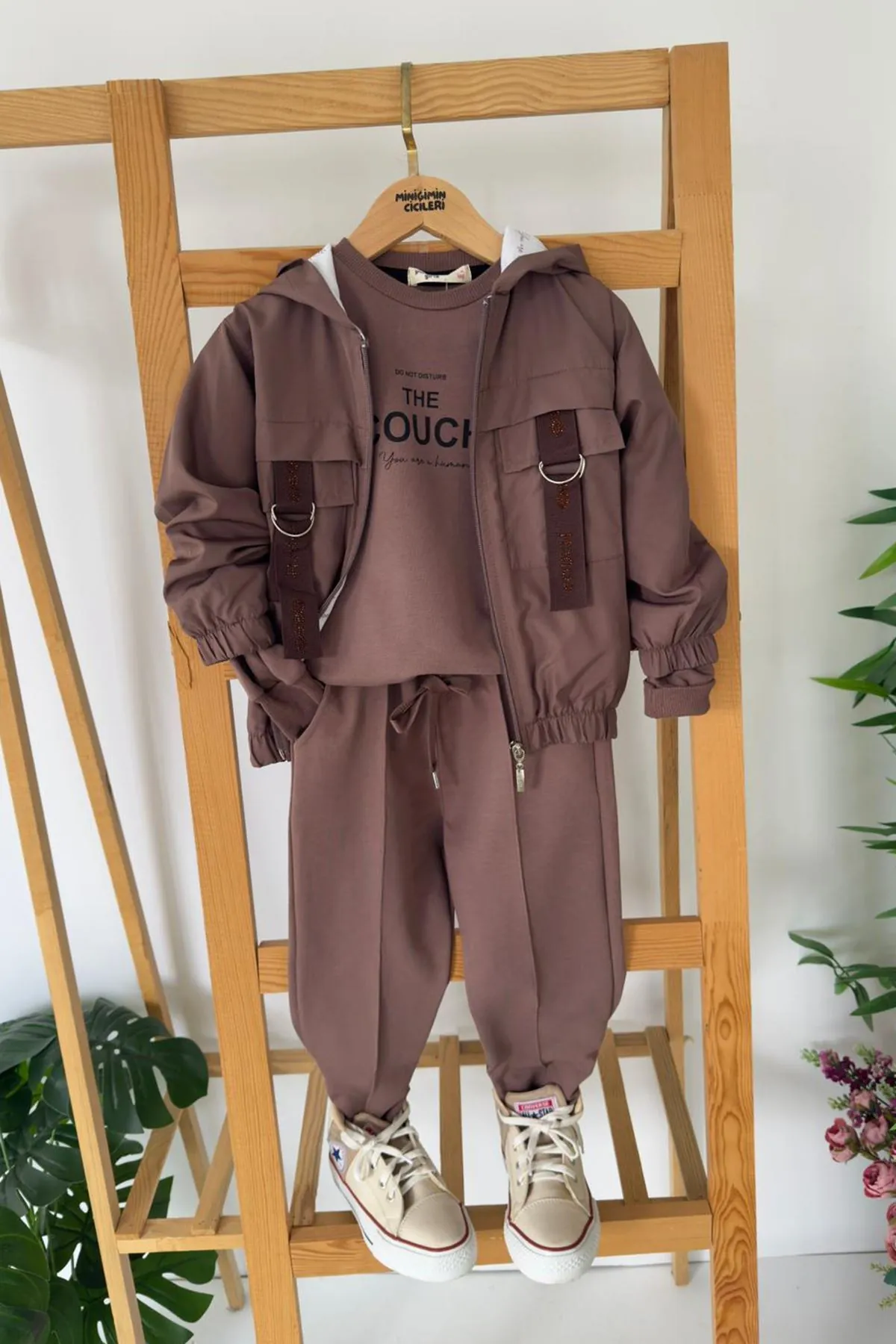 Miniğimin Cicileri The Couch Baskılı Spor Kız Çocuk 3 lü Takım - Acı Kahve
