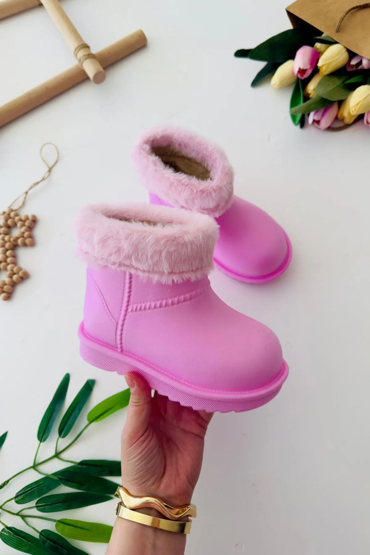 Miniğimin Cicileri Kürklü Renkli Yağmur Botu - Açık Pembe