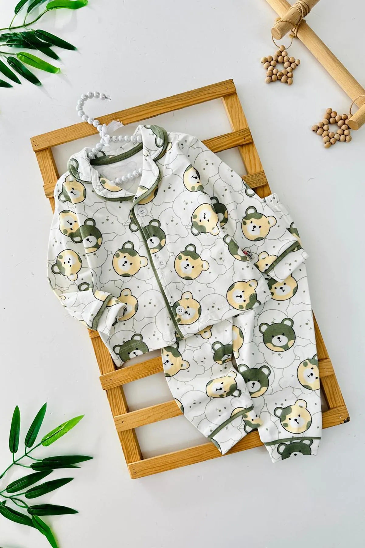 Miniğimin Cicileri Ayıcık Baskılı Penye Erkek Bebe Pijama Takımı - Yeşil
