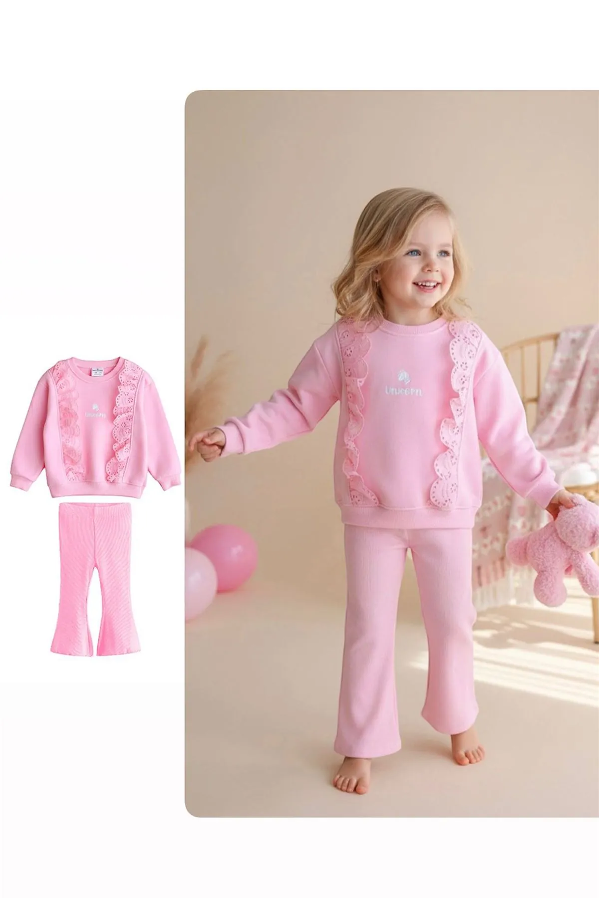 Miniğimin Cicileri Uncrn Fisto Detaylı Kız Çocuk 2 li Takım - Pembe