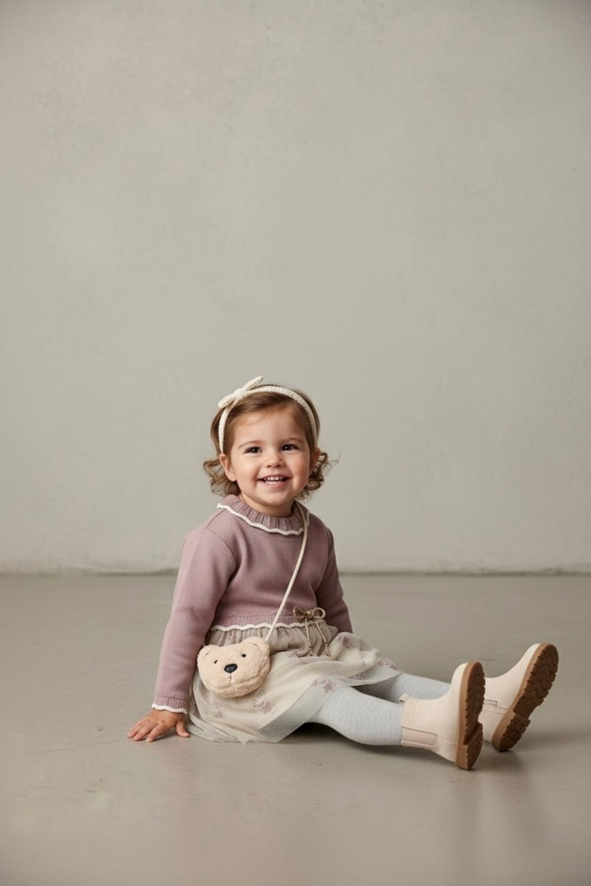 Miniğimin Cicileri Organik Ayıcık Çantalı Tül Etekli Kız Bebe 3 lü Takım - Mor