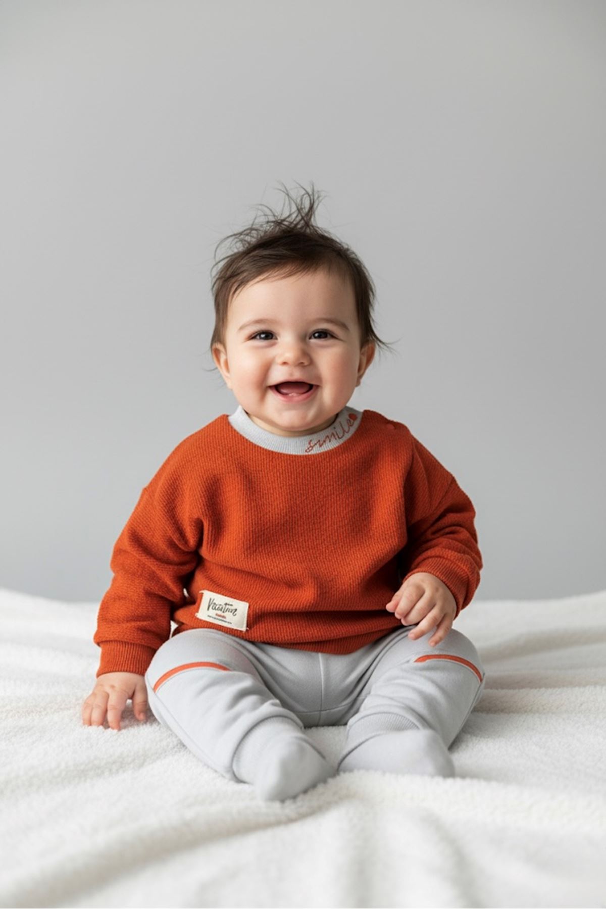 Miniğimin Cicileri  Triko Smile Baskılı Erkek Bebek 2 li Takım - Kiremit