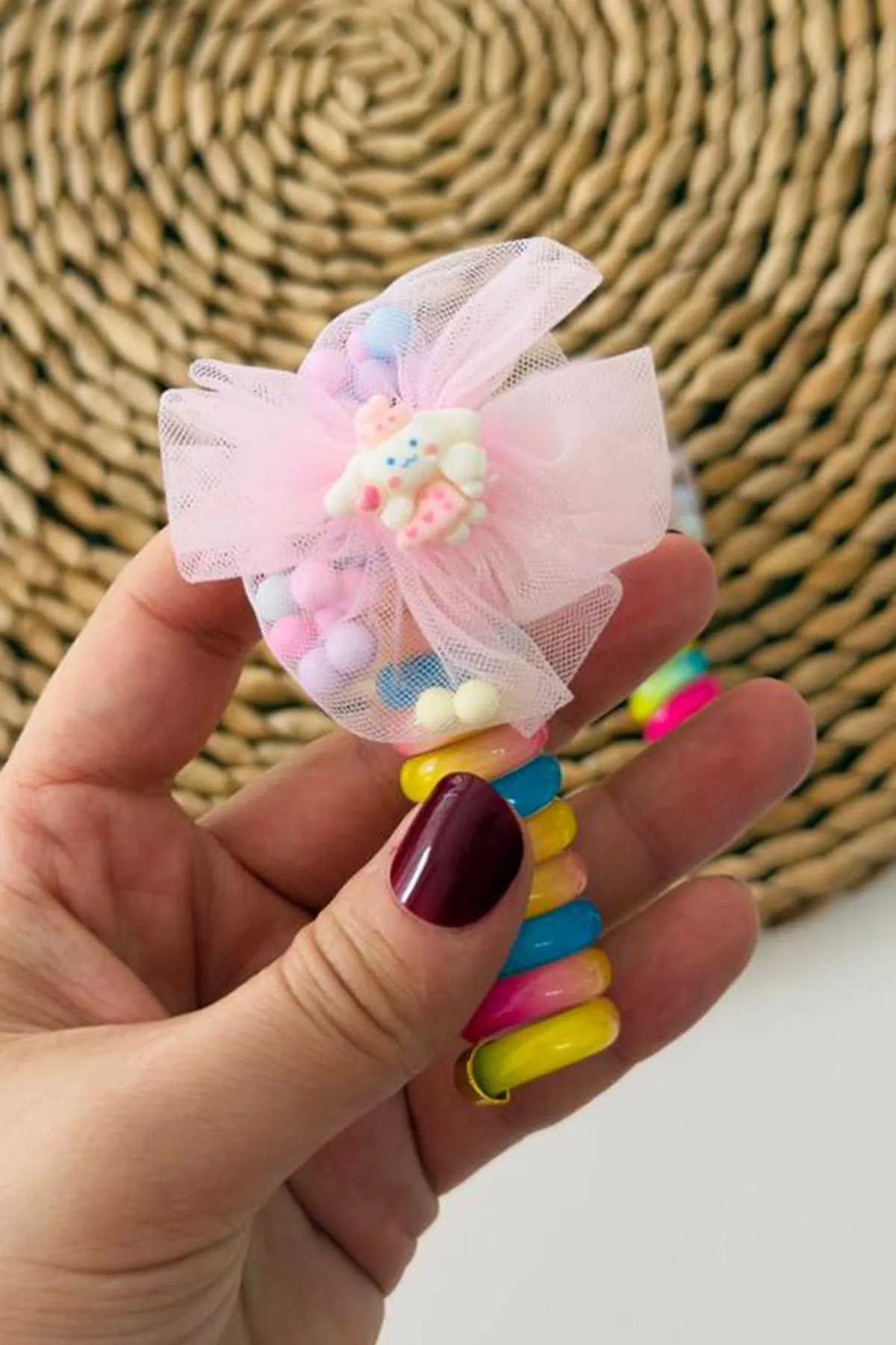 Miniğimin Cicileri Tül detaylı Karakterli Burgu Makarna Toka Tekli - Pembe