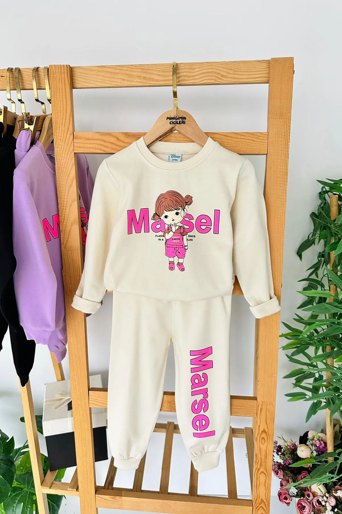 Miniğimin Cicileri Marasel  Baskılı Kız Çocuk 2 li Takım - Bej