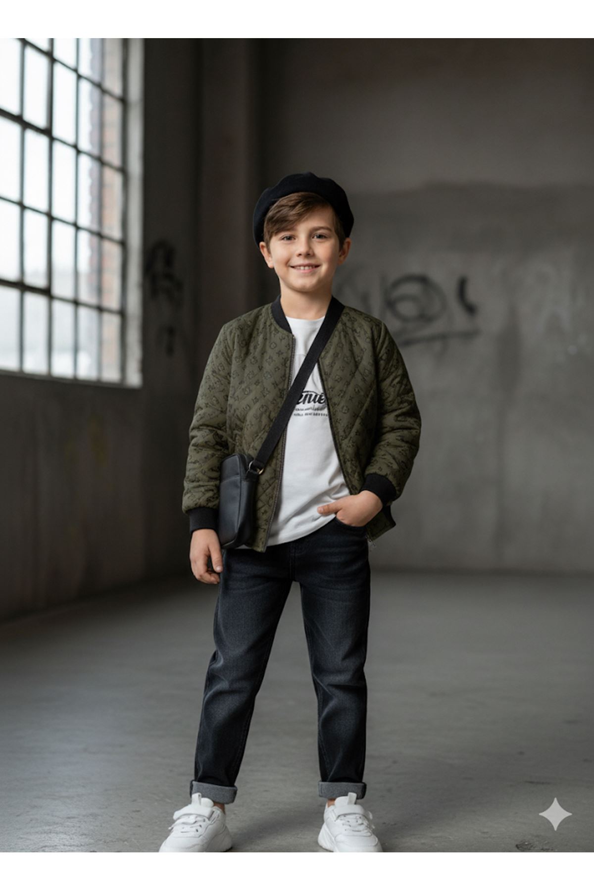 Miniğimin Cicileri LV Çift Tafarlı Kapitone Montlu Erkek Çocuk 3 Lü Takım - Haki