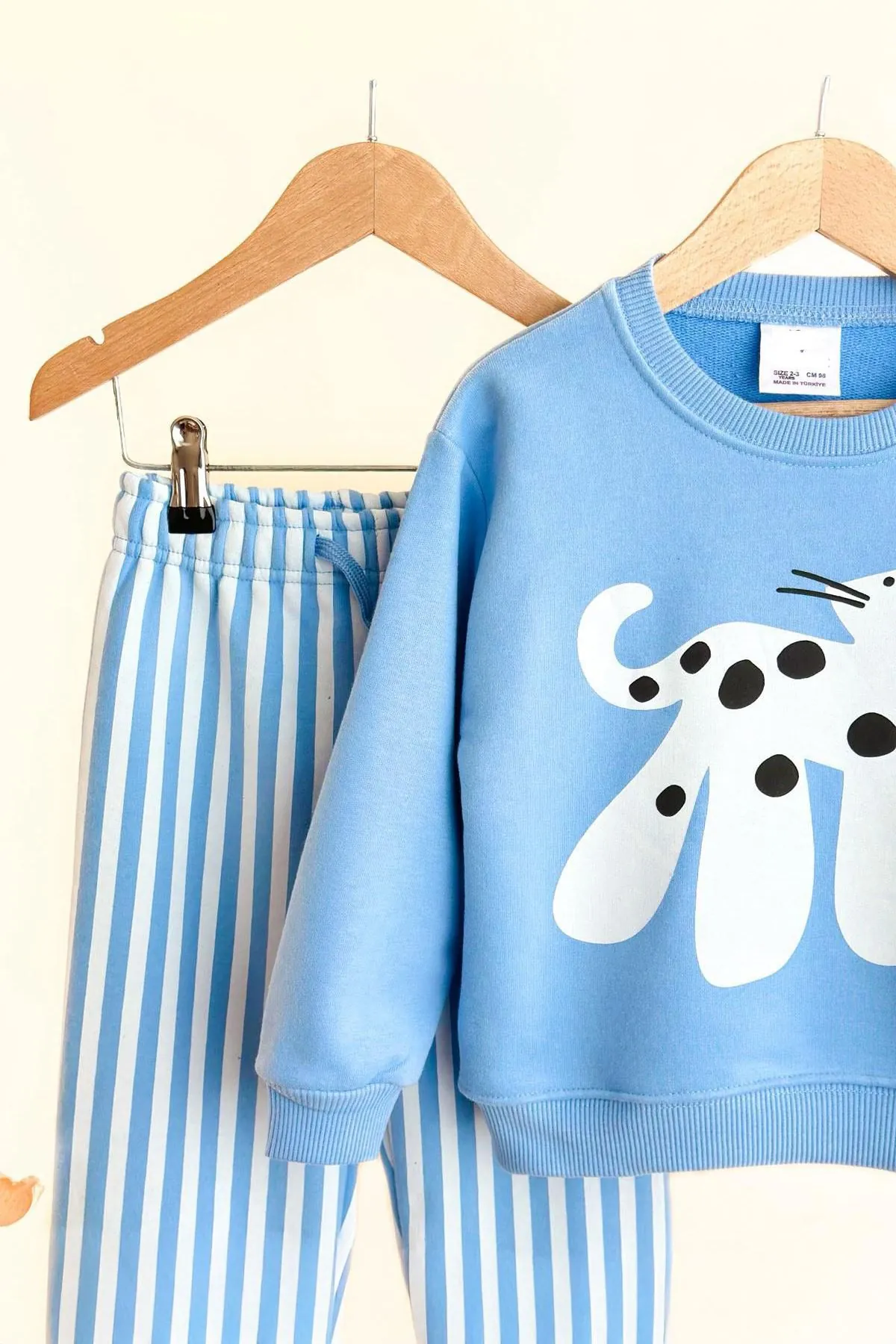Miniğimin Cicileri Kedicik Baskılı Çizgi Detaylı Unisex Çocuk Takım - Bebe Mavisi