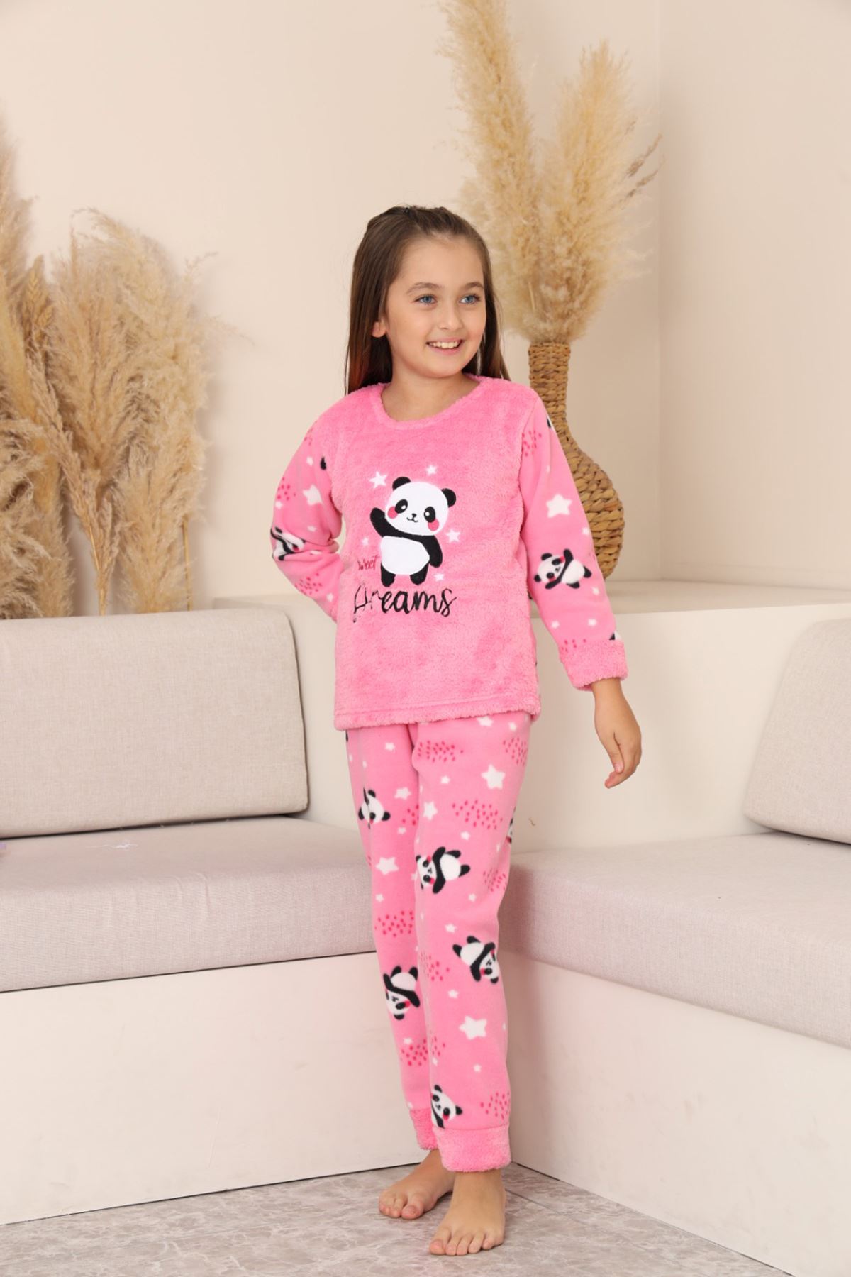 Miniğimin Cicileri Panda Desenli Welsoft Kız Çocuk Pijama Takımı-Pembe - Pembe