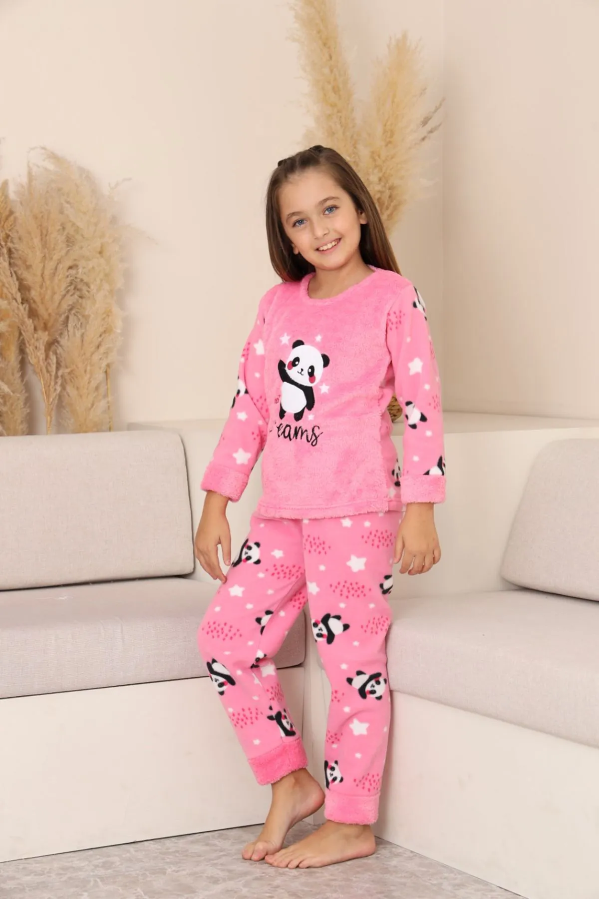 Miniğimin Cicileri Panda Desenli Welsoft Kız Çocuk Pijama Takımı-Pembe - Pembe