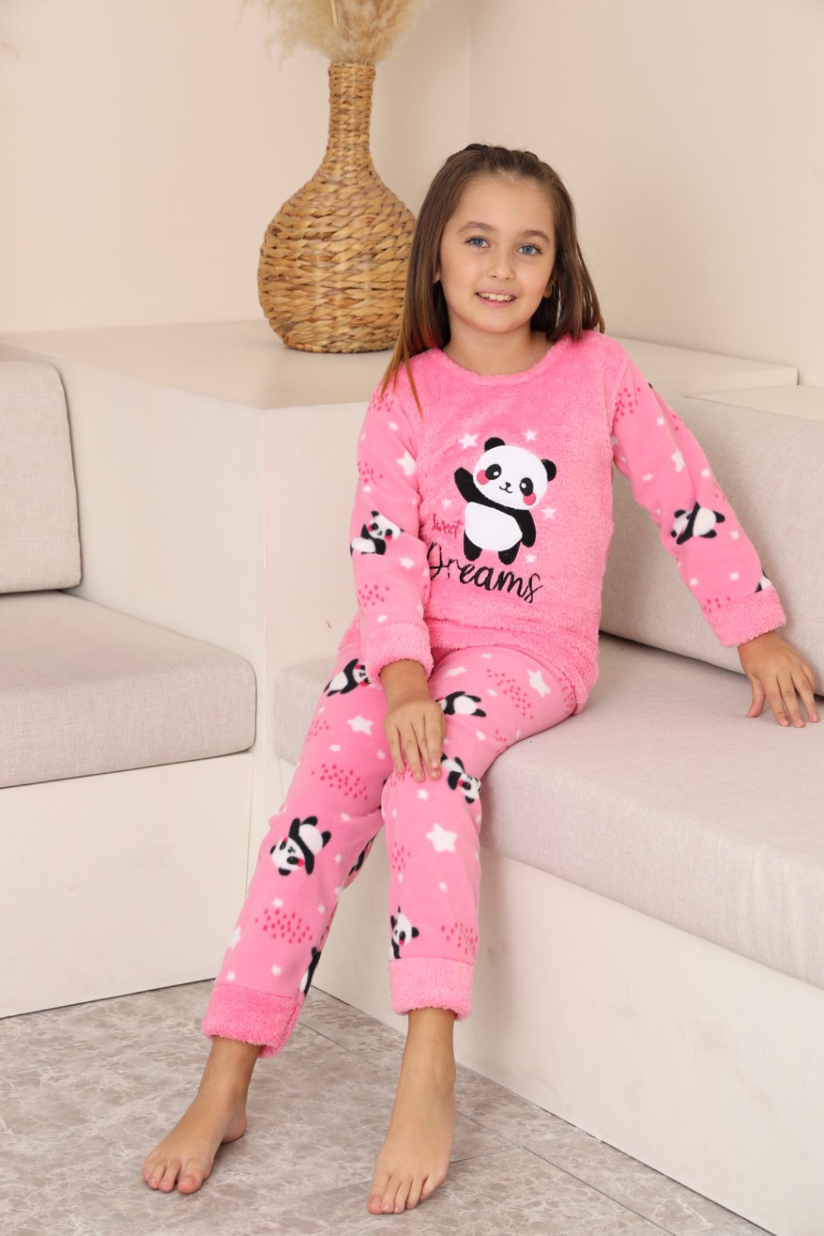 Miniğimin Cicileri Panda Desenli Welsoft Kız Çocuk Pijama Takımı-Pembe - Pembe
