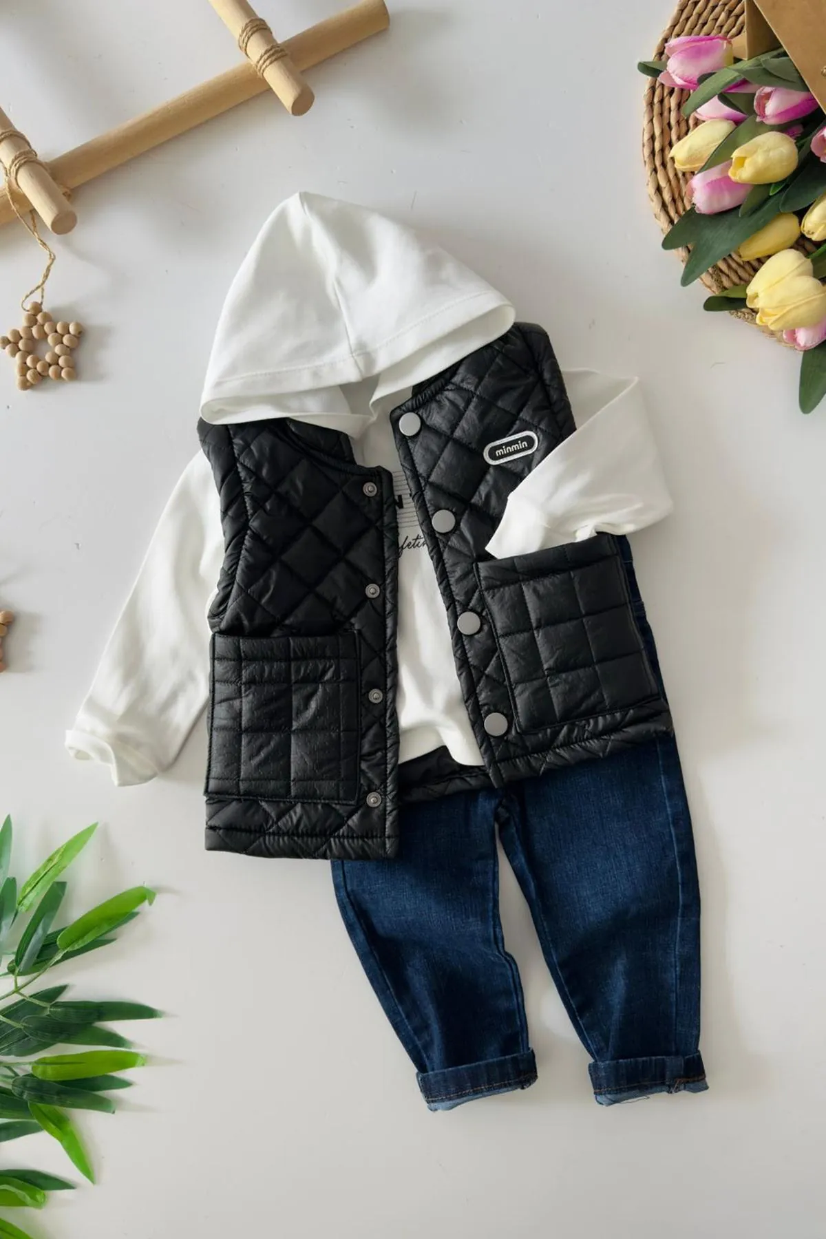 Miniğimin Cicileri Çıkarılabilir Kol Detaylı Min 3 lü Unisex Takım - Siyah