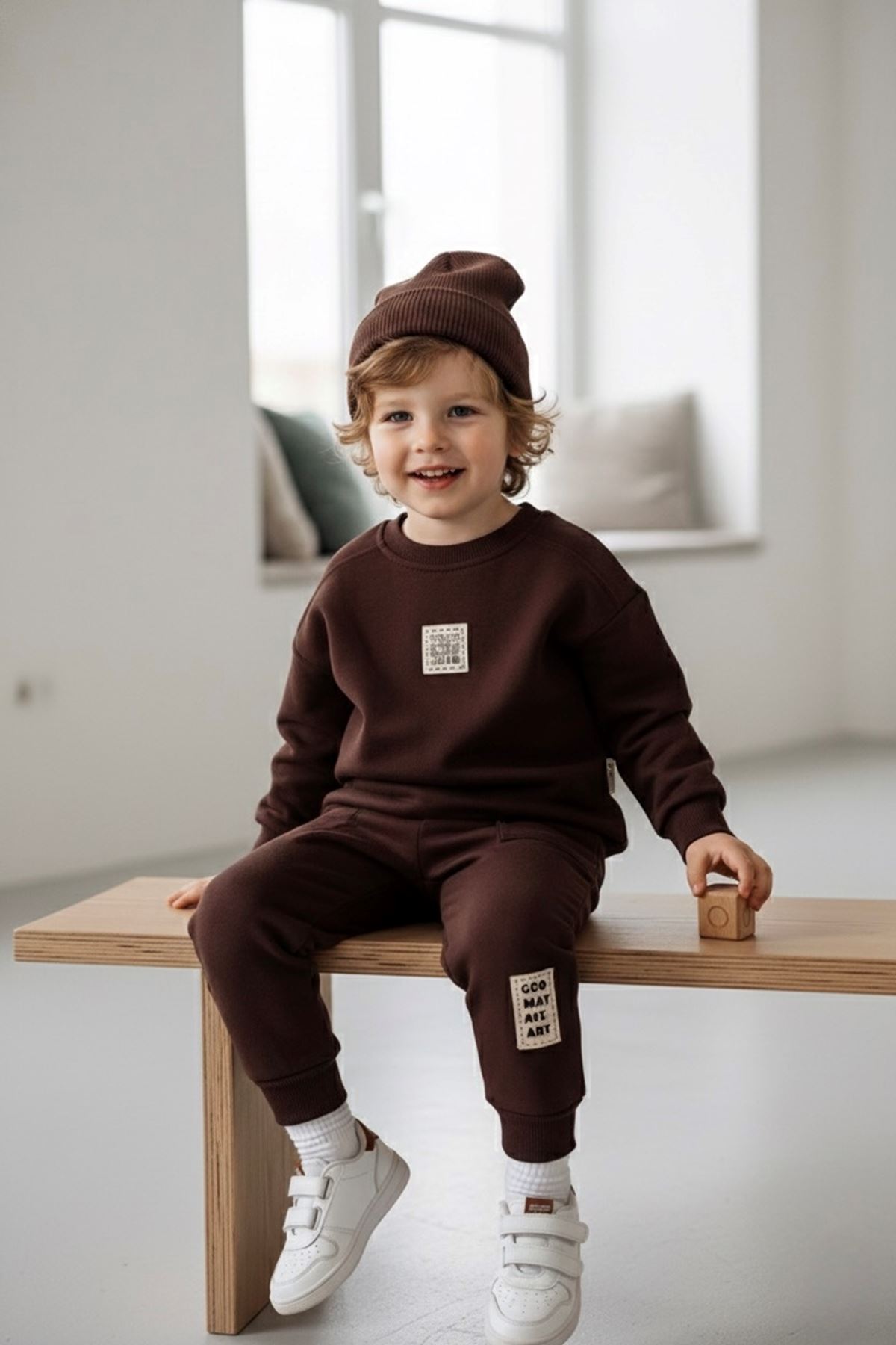 Miniğimin Cicileri (2-5 Yaş) Geo Art Etiketli Basic Erkek Çocuk Takım - Kakao