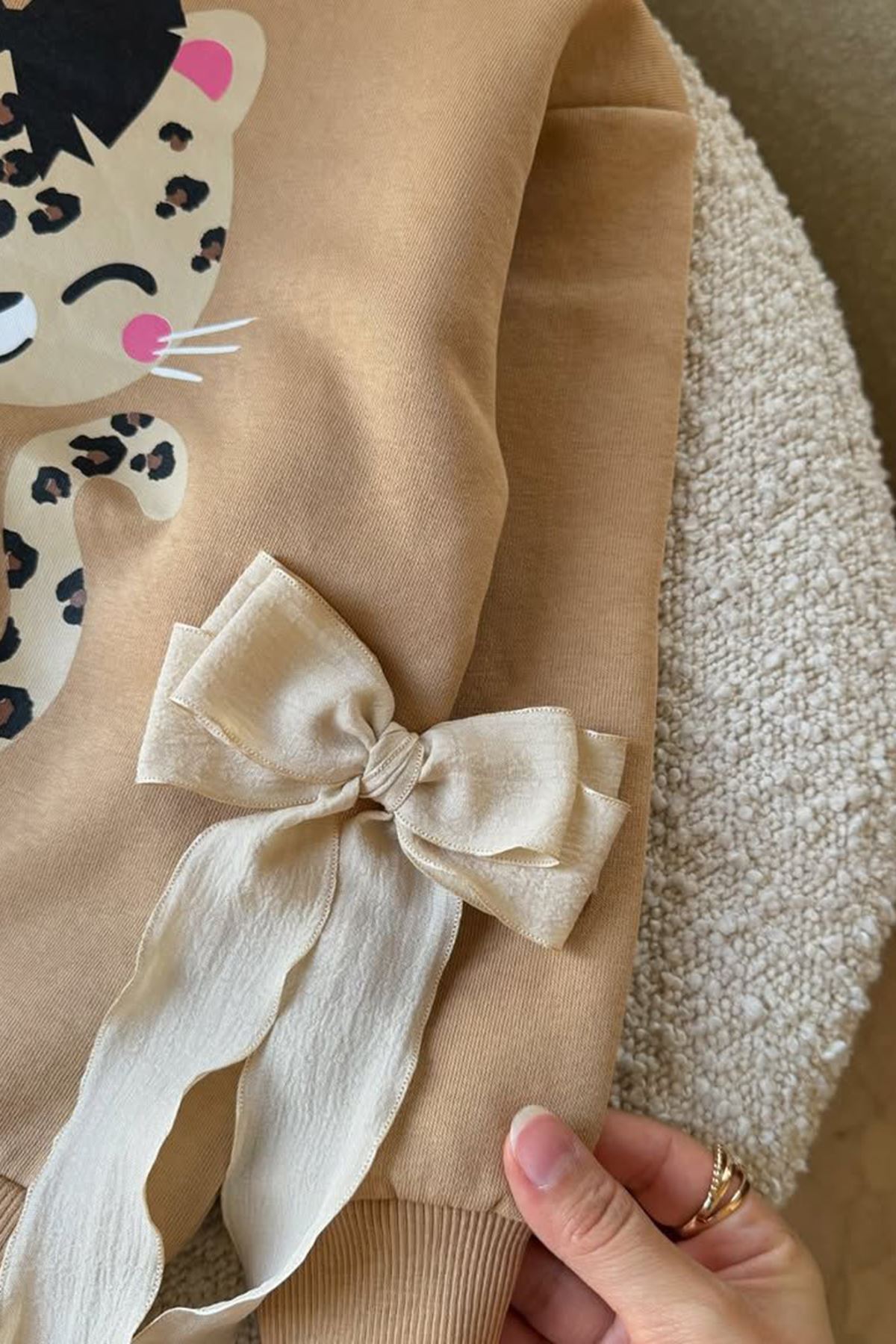 Miniğimin Cicileri Kesicil Baskılı Leopar Detaylı Kız Çocuk Kışlık Takım - Bej