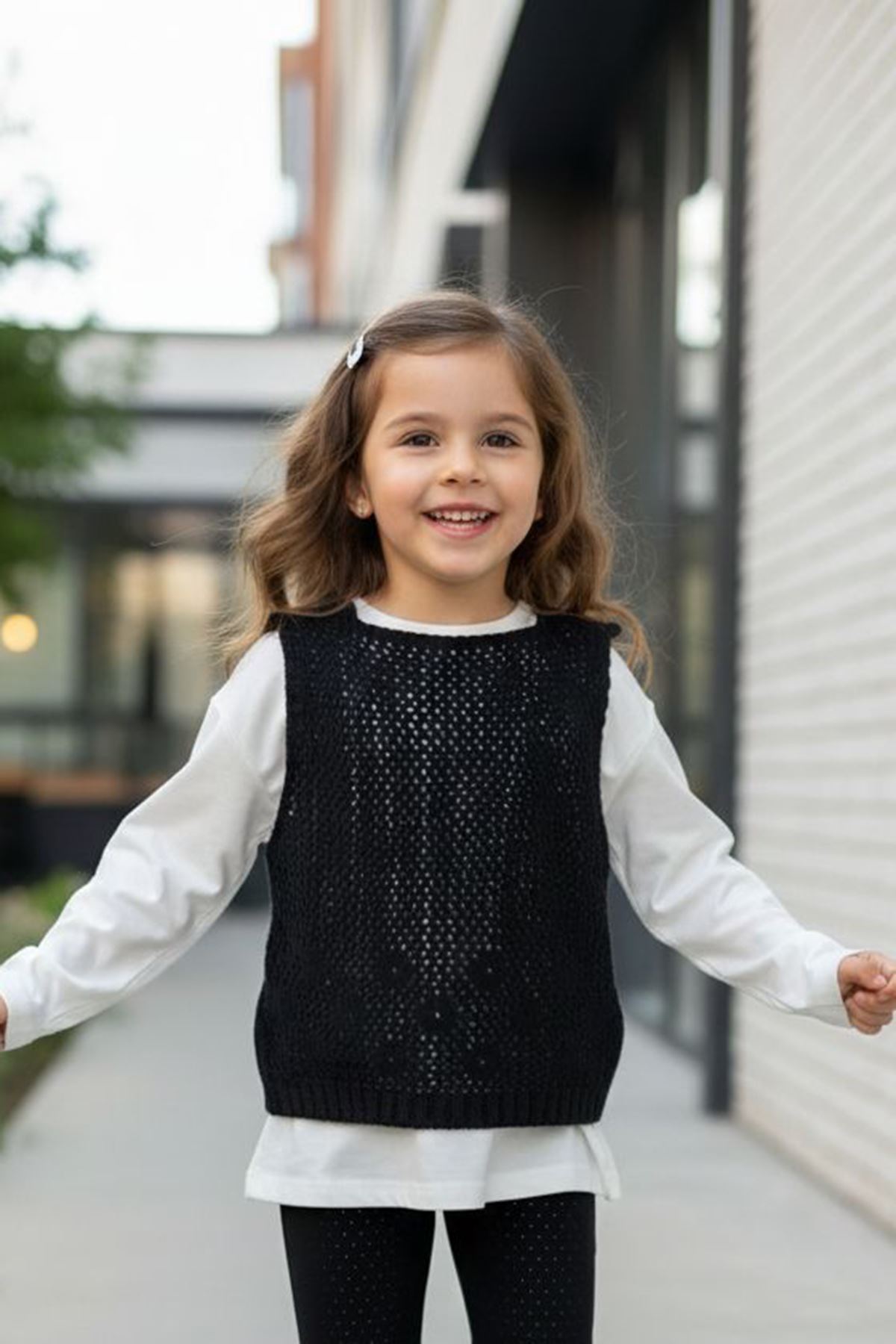 Miniğimin Cicileri Triko Örgü Süveterli Kız Çocuk Taşlı Taytlı 3 lü Takım - Siyah