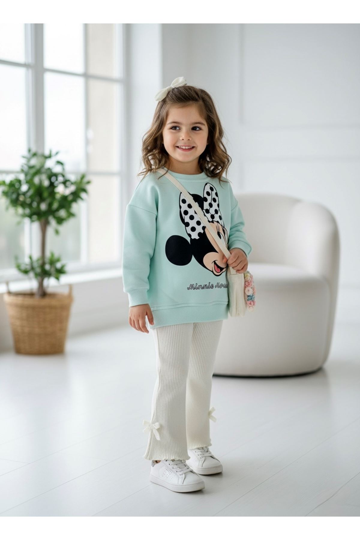 Miniğimin Cicileri Puantiye Toka Desenli Mnn  Kız Çocuk 2 li Takım - Su Yeşili