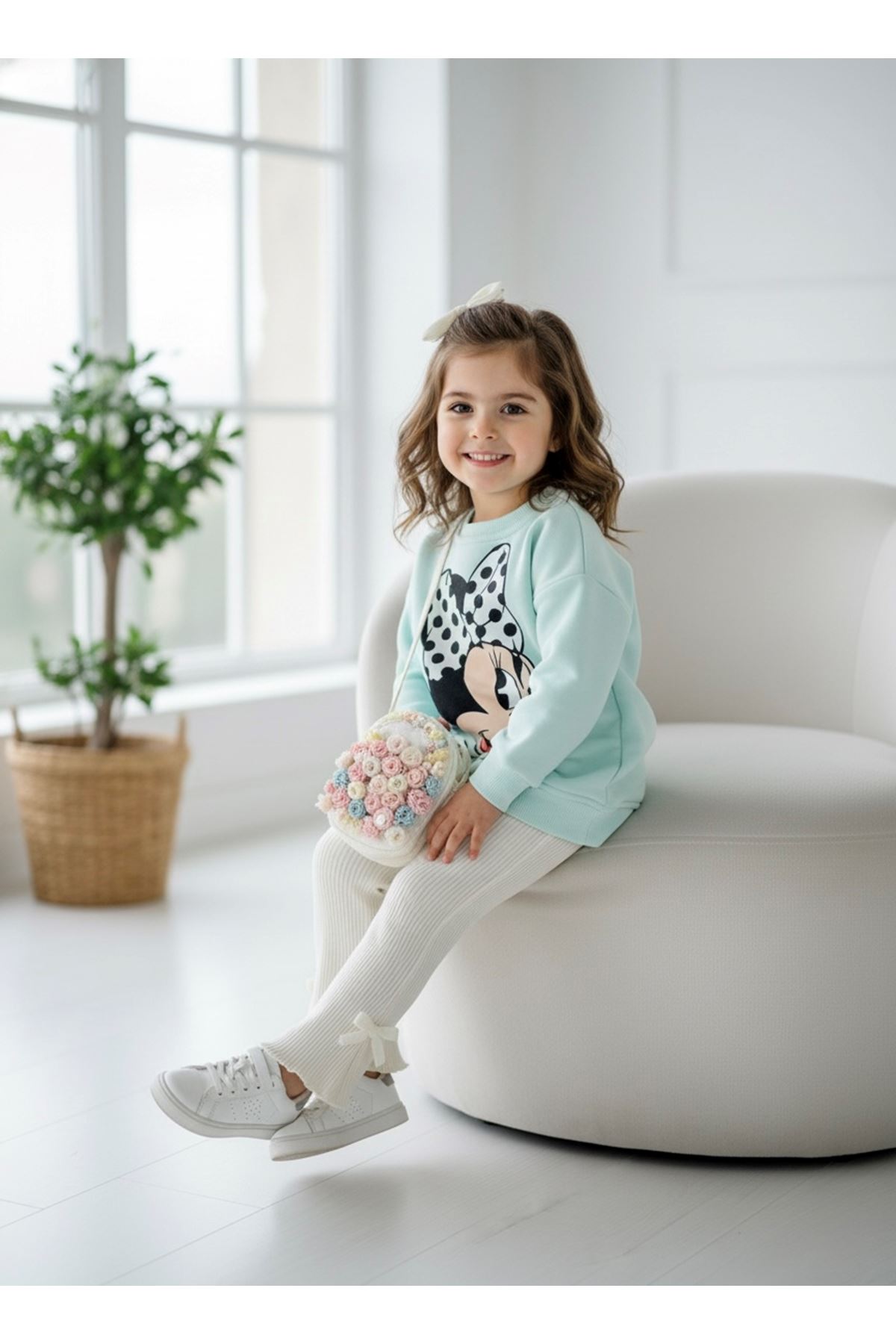 Miniğimin Cicileri Puantiye Toka Desenli Mnn  Kız Çocuk 2 li Takım - Su Yeşili