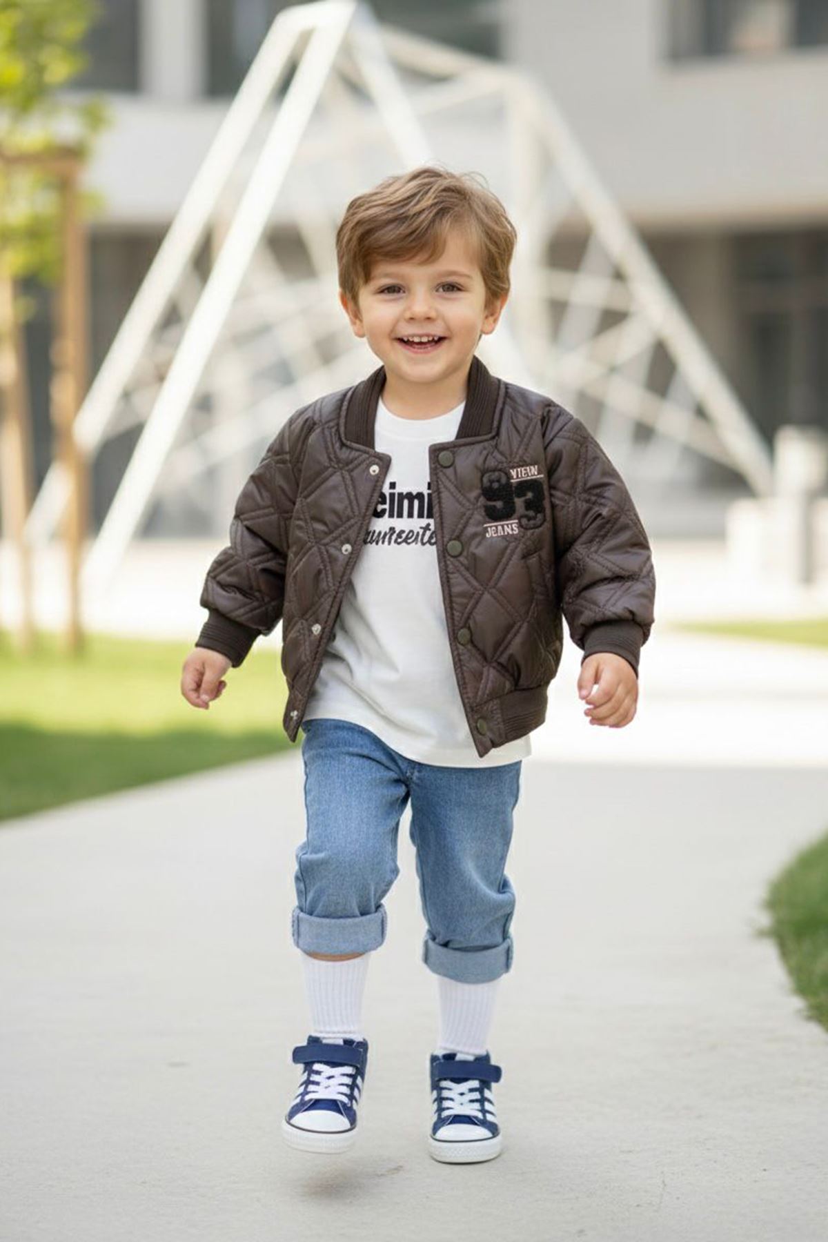 Miniğimin Cicileri 93 Panç İşleme Detaylı 3 lü Erkek Çocuk Takım - Kahve