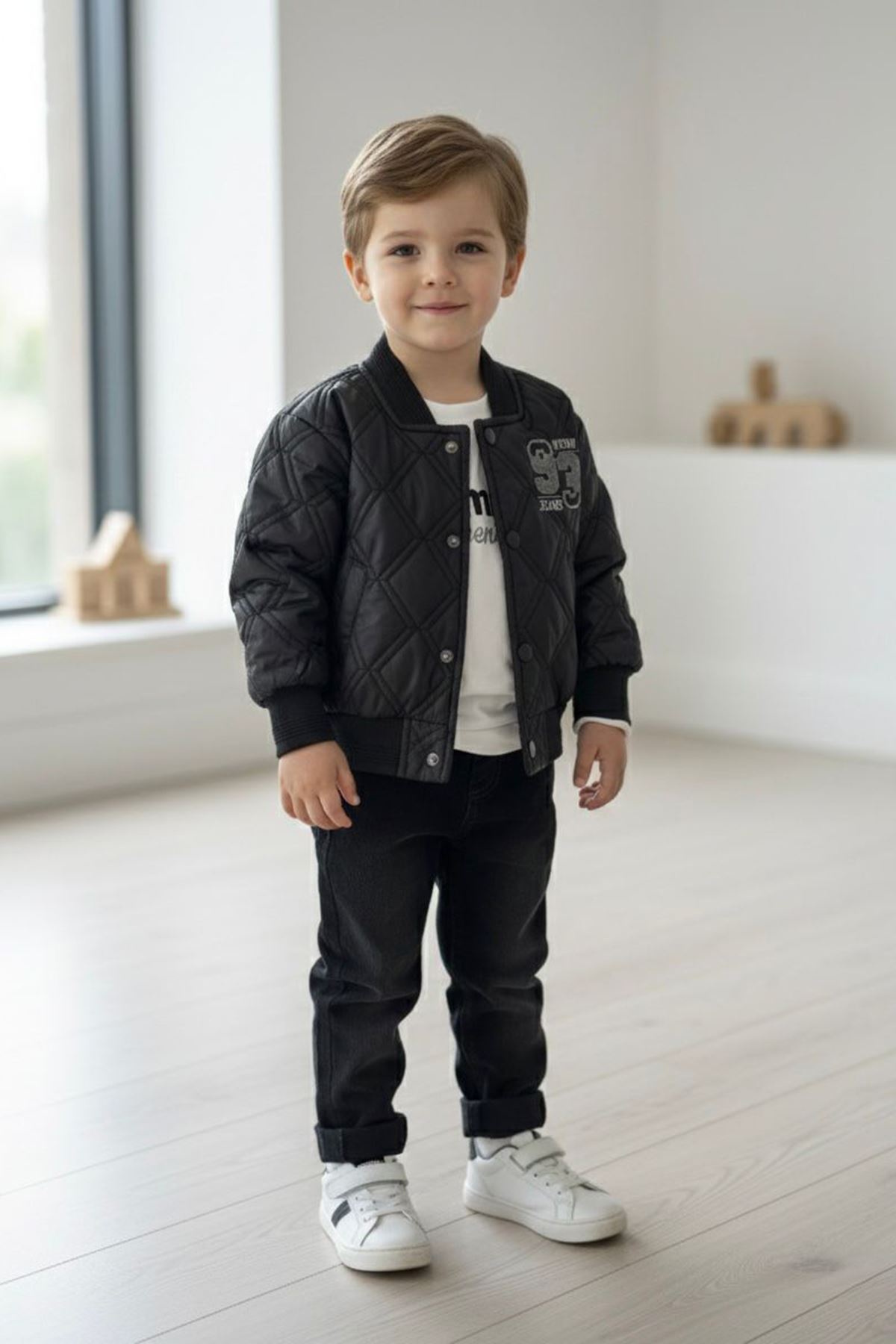 Miniğimin Cicileri 93 Panç İşleme Detaylı 3 lü Erkek Çocuk Takım - Siyah