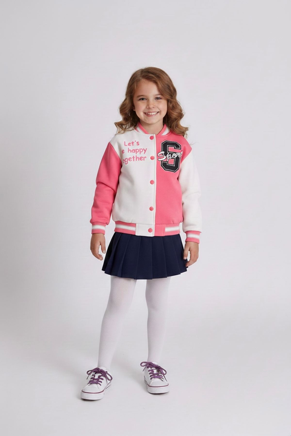 Miniğimin Cicileri Sport Baskılı Kız Çocuk Kolej Ceket - Fuşya