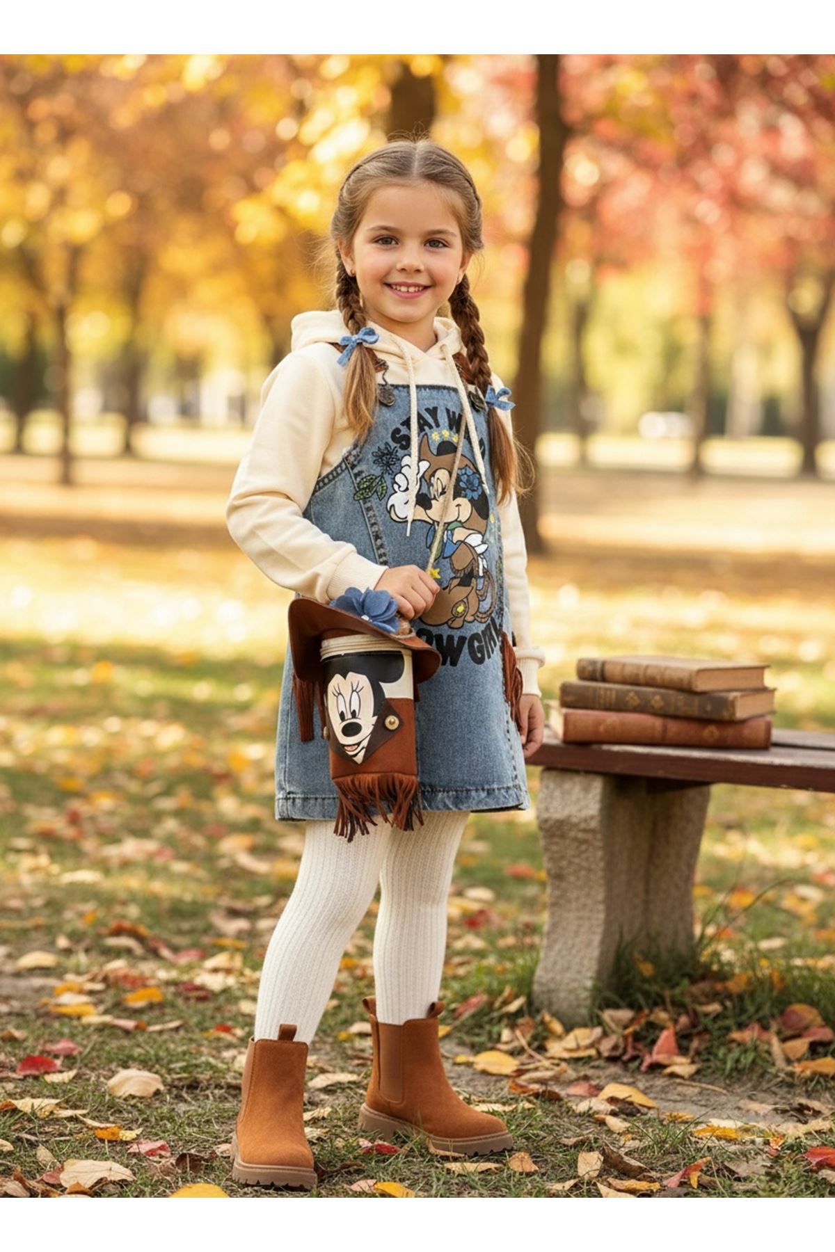 Miniğimin Cicileri Stay Wild Püskül Detaylı Kız Çocuk Kot Jile 3 Lü Set - Açık Mavi