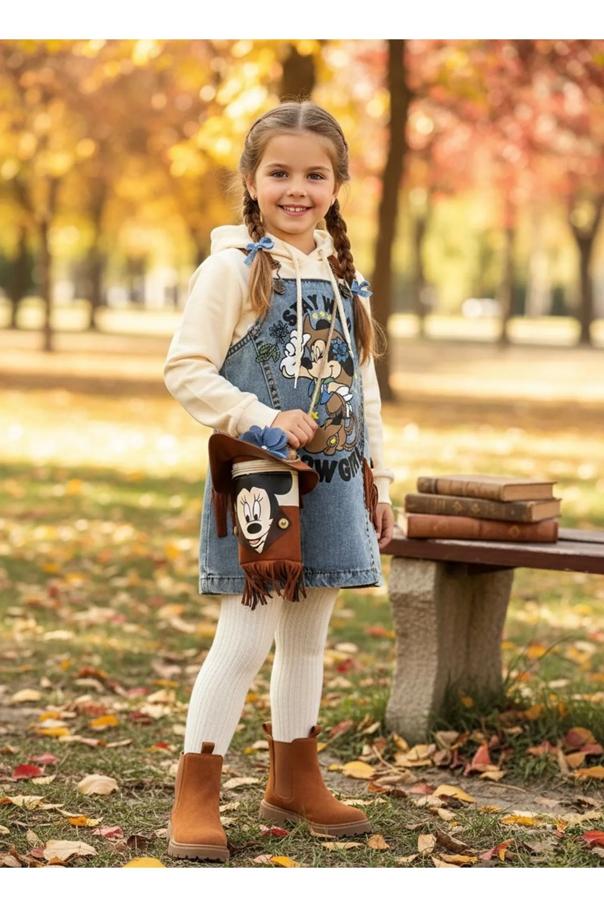 Miniğimin Cicileri Stay Wild Püskül Detaylı Kız Çocuk Kot Jile 3 Lü Set - Açık Mavi