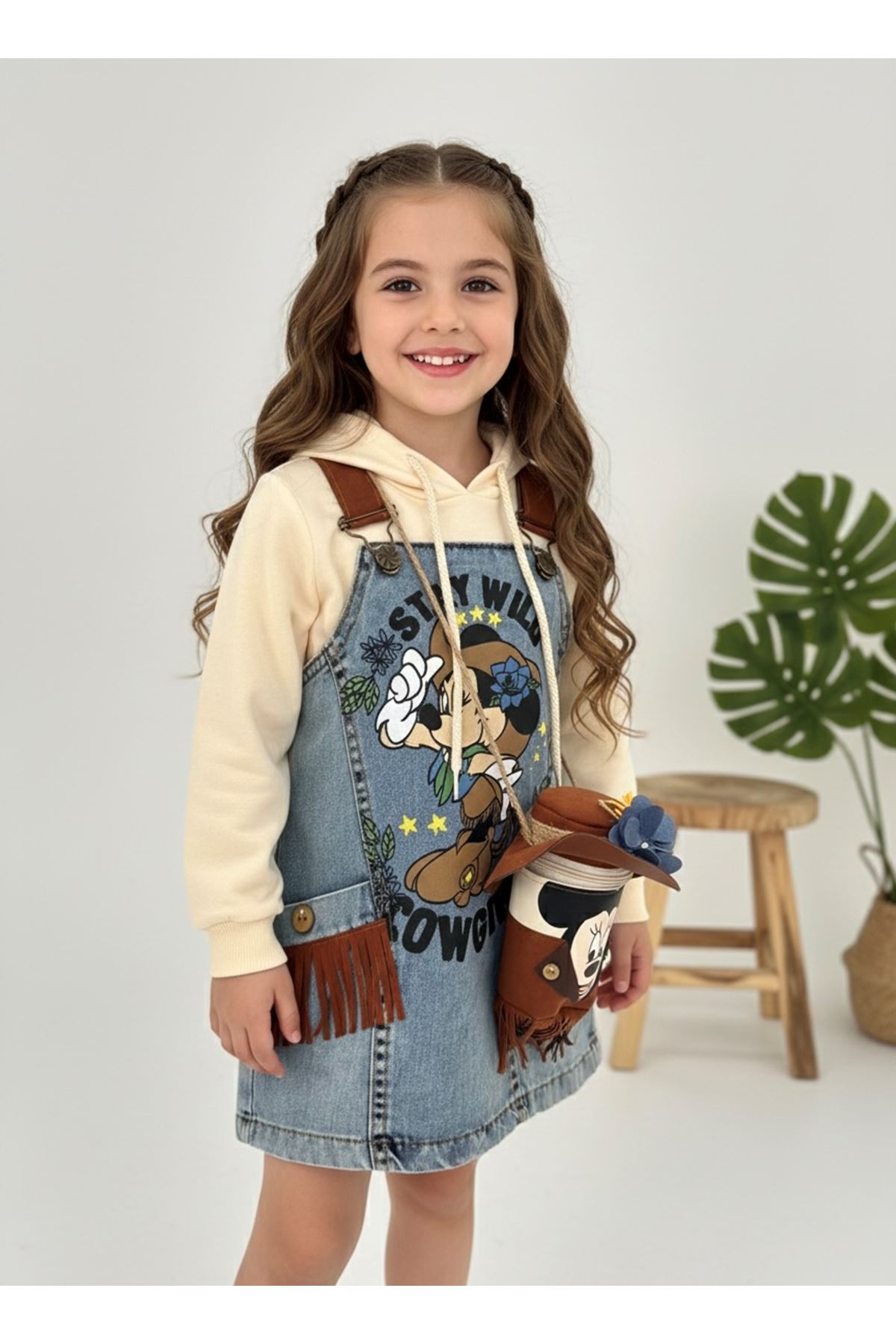 Miniğimin Cicileri Stay Wild Püskül Detaylı Kız Çocuk Kot Jile 3 Lü Set - Açık Mavi